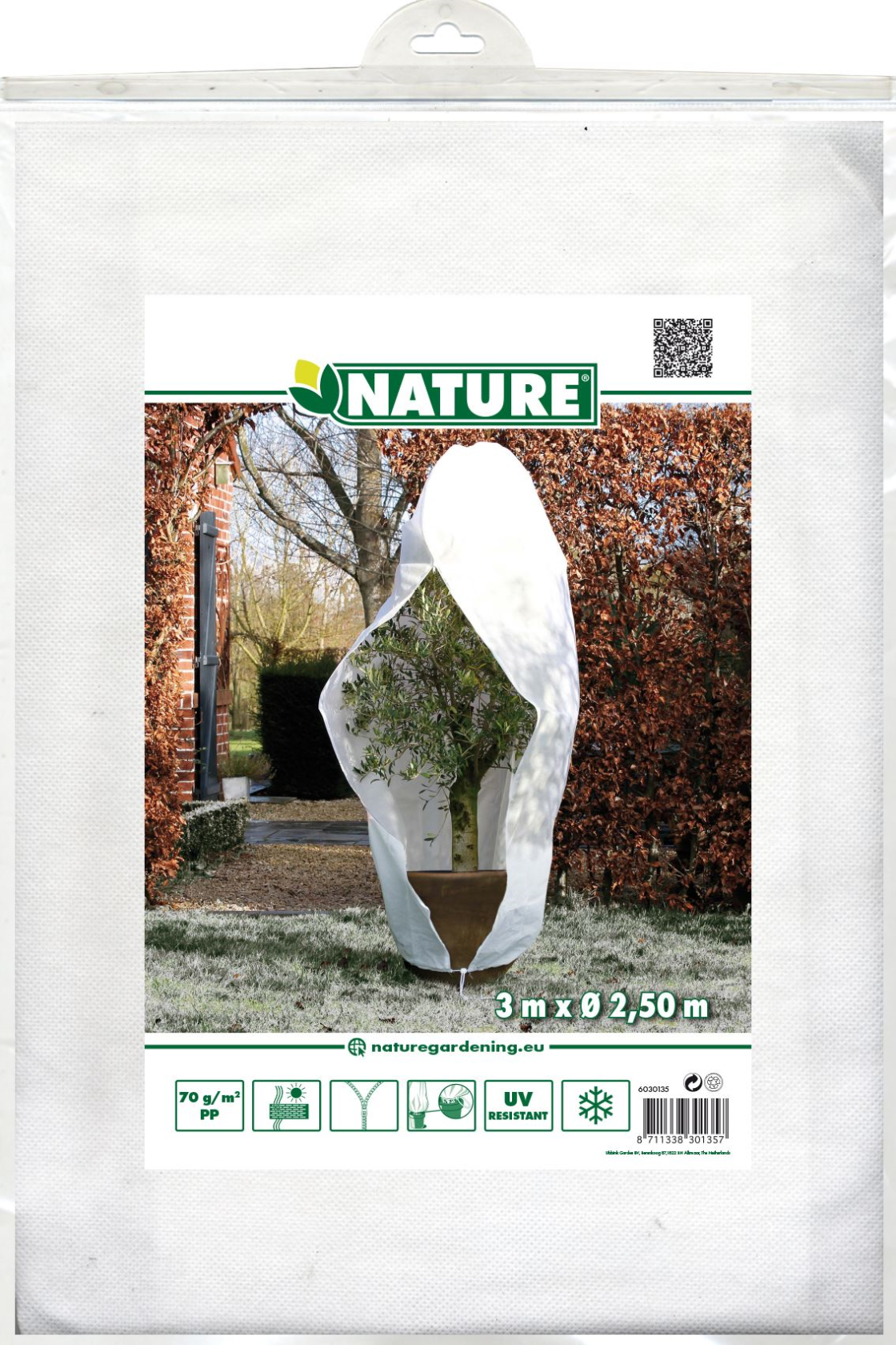 Nature winter cover - 300x Ø250cm 70g/m² - white with cord and with zipper