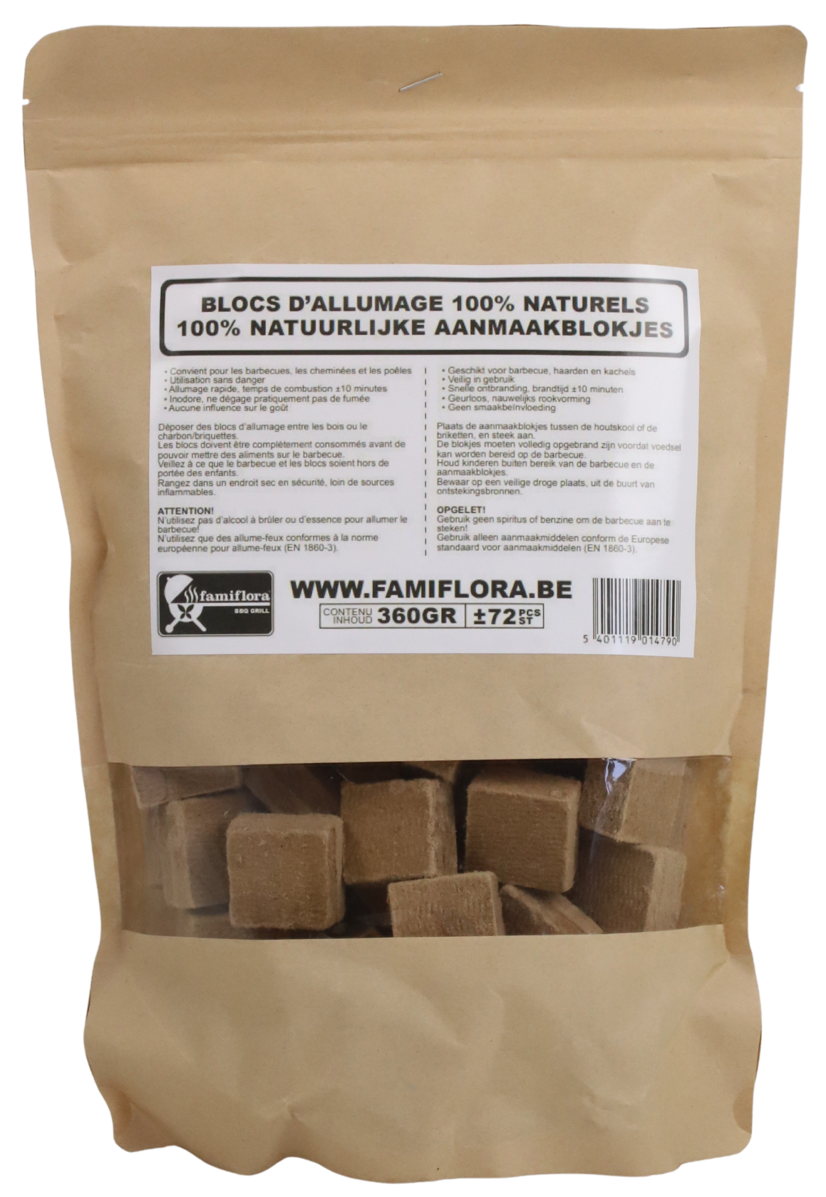 Famiflora Lighting cubes Brown 360 g (72 pcs) - Easy to light - Durable