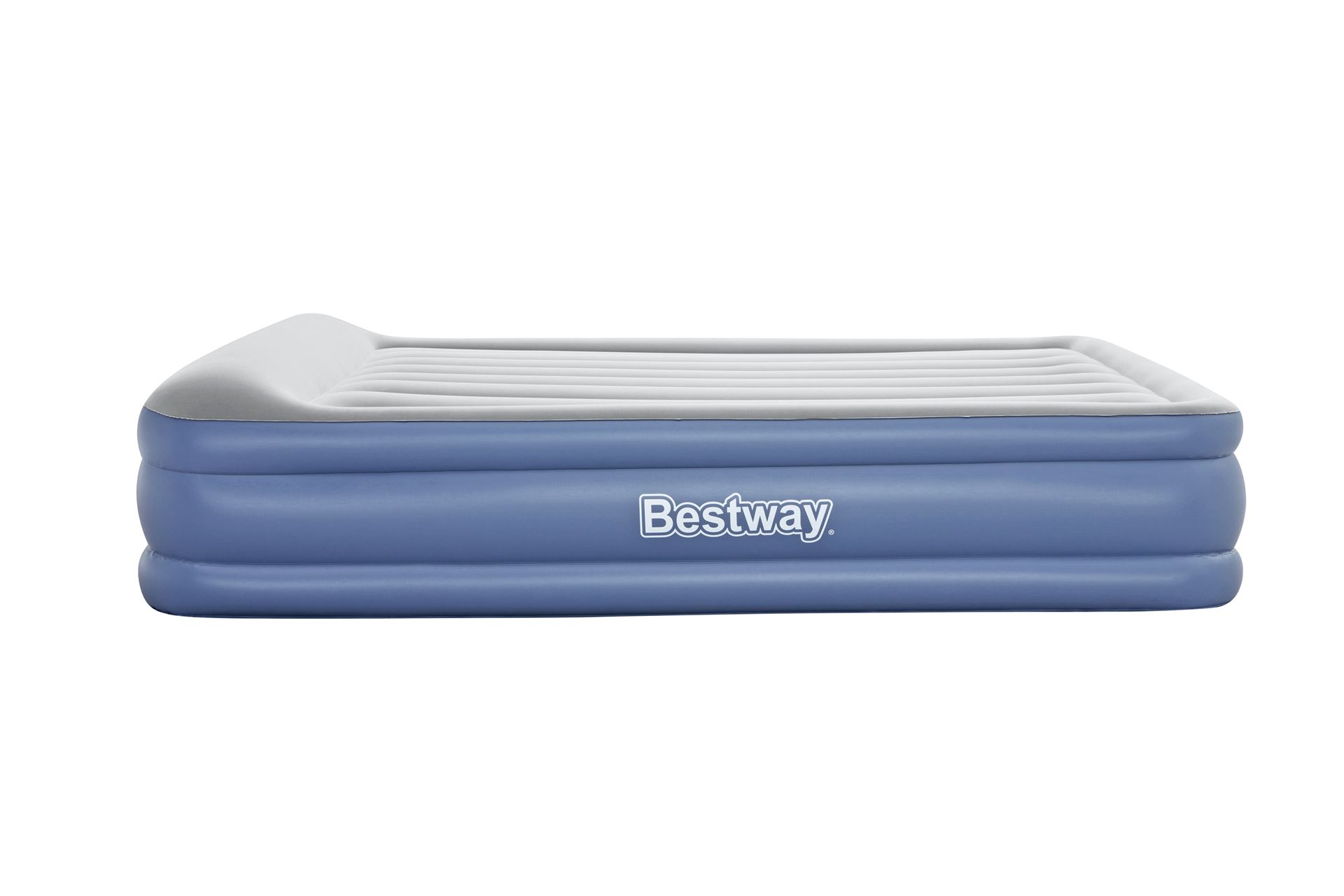 Bestway airbed 'Tritech Queen' - 203x152x46 cm - with side, built-in pump, deflating valve and pillow - blue/gray Bestway-2-03m-x-1-52m-x-46cm-Tritech-Air-Mattress-Queen-Built-in-AC-Pump