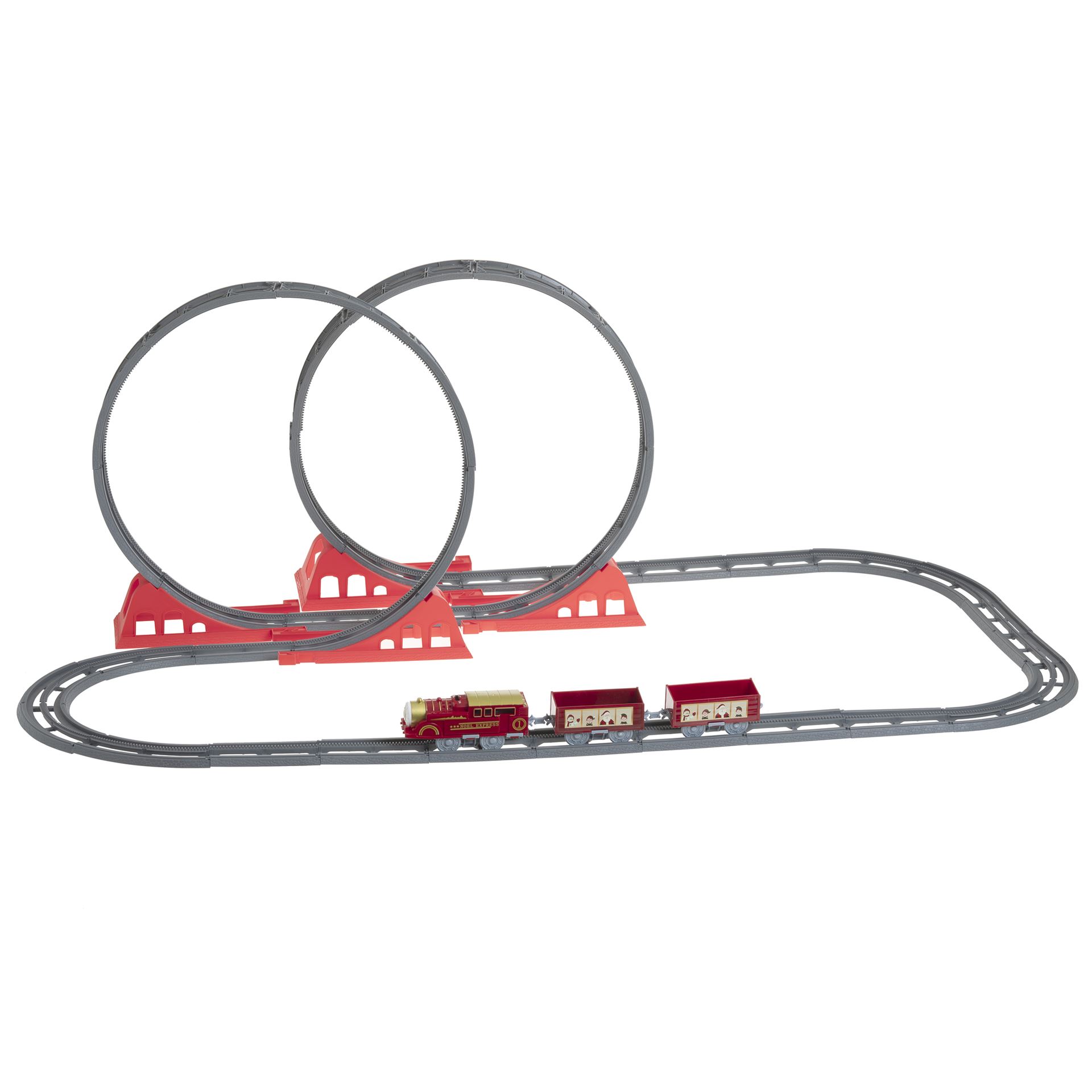 Fééric Lights and Christmas - Kerst treinset looping met animatie & geluid - 49-delig - rood & goud