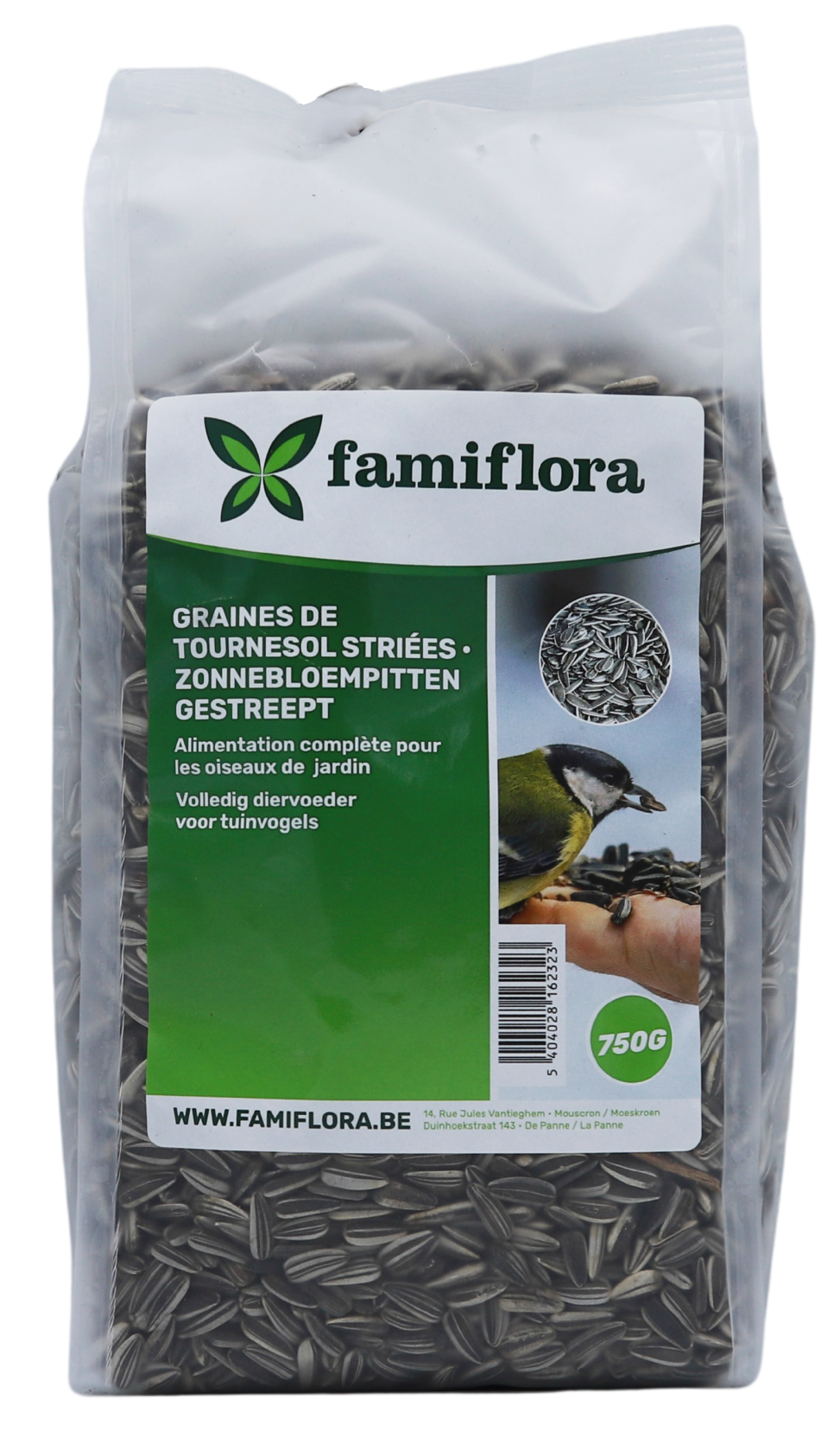 Famiflora Graines de tournesol striées - Sac de 750g - Nourriture classique pour oiseaux - Nourriture pour oiseaux de jardin - Nourriture d'hiver