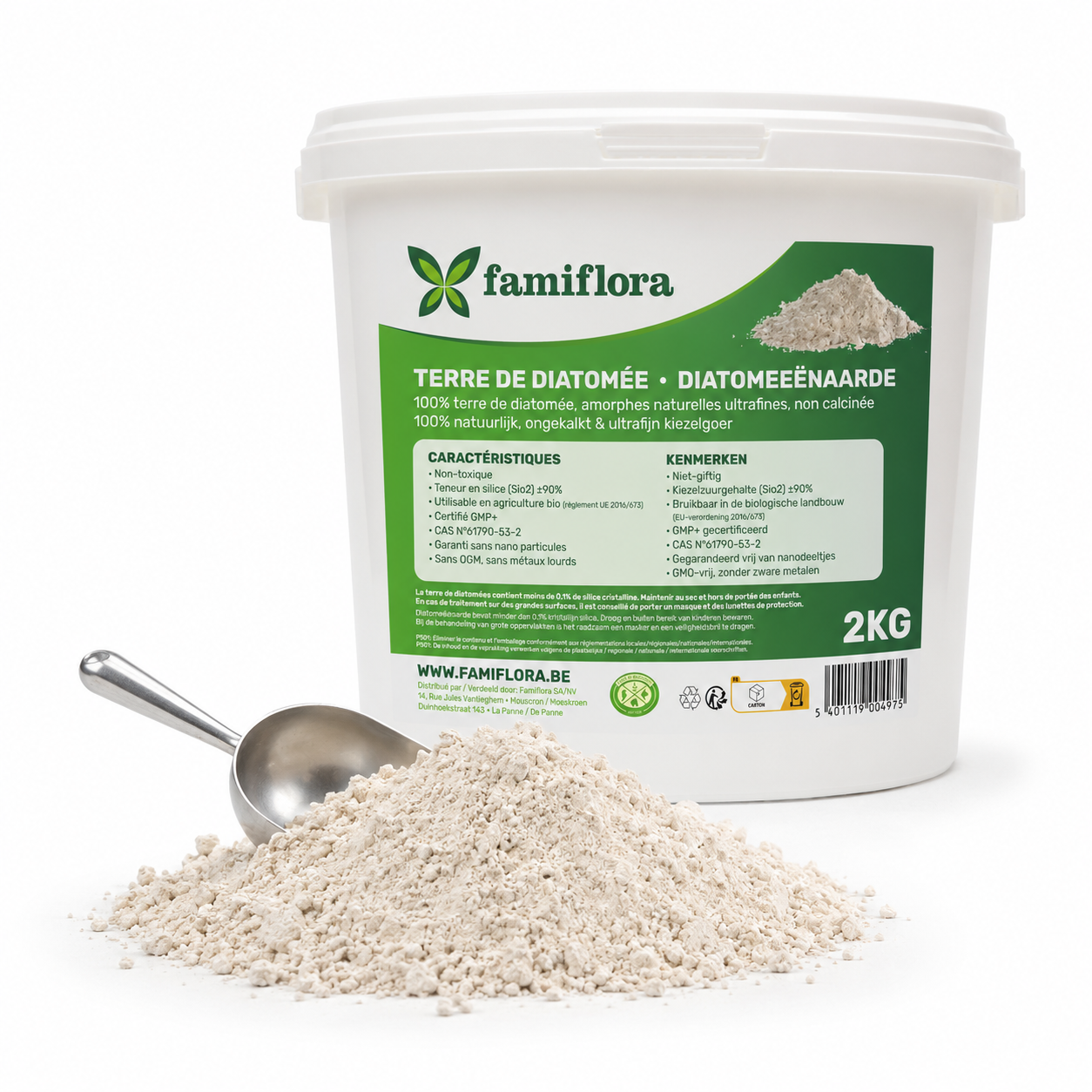 Famiflora bucket of diatomaceous earth 2kg - ecological control of blood lice, snails, ants,...