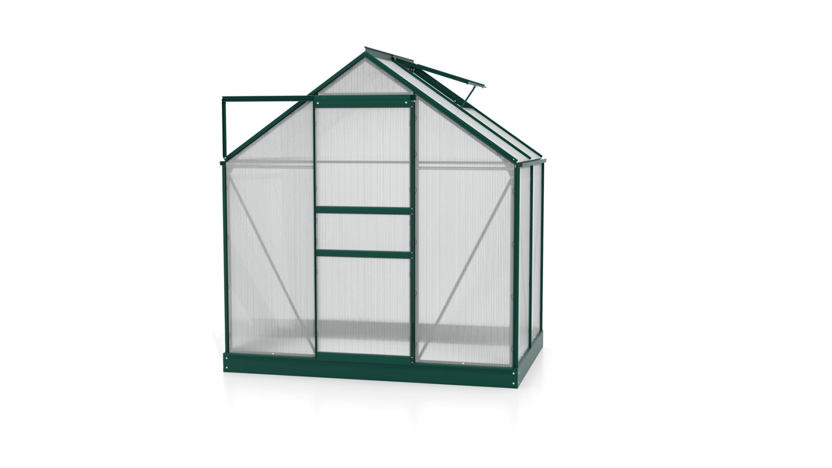 Serre Vitavia Planet 2.5m² avec polycarbonate 6 mm - Vert foncé - Avec porte coulissante simple (B61 cm) et fondation