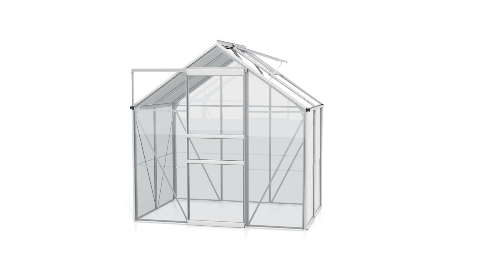Serre Vitavia Venus 2,5m² avec verre de sécurité - Aluminium - Avec porte coulissante simple (B61 cm) et fondation