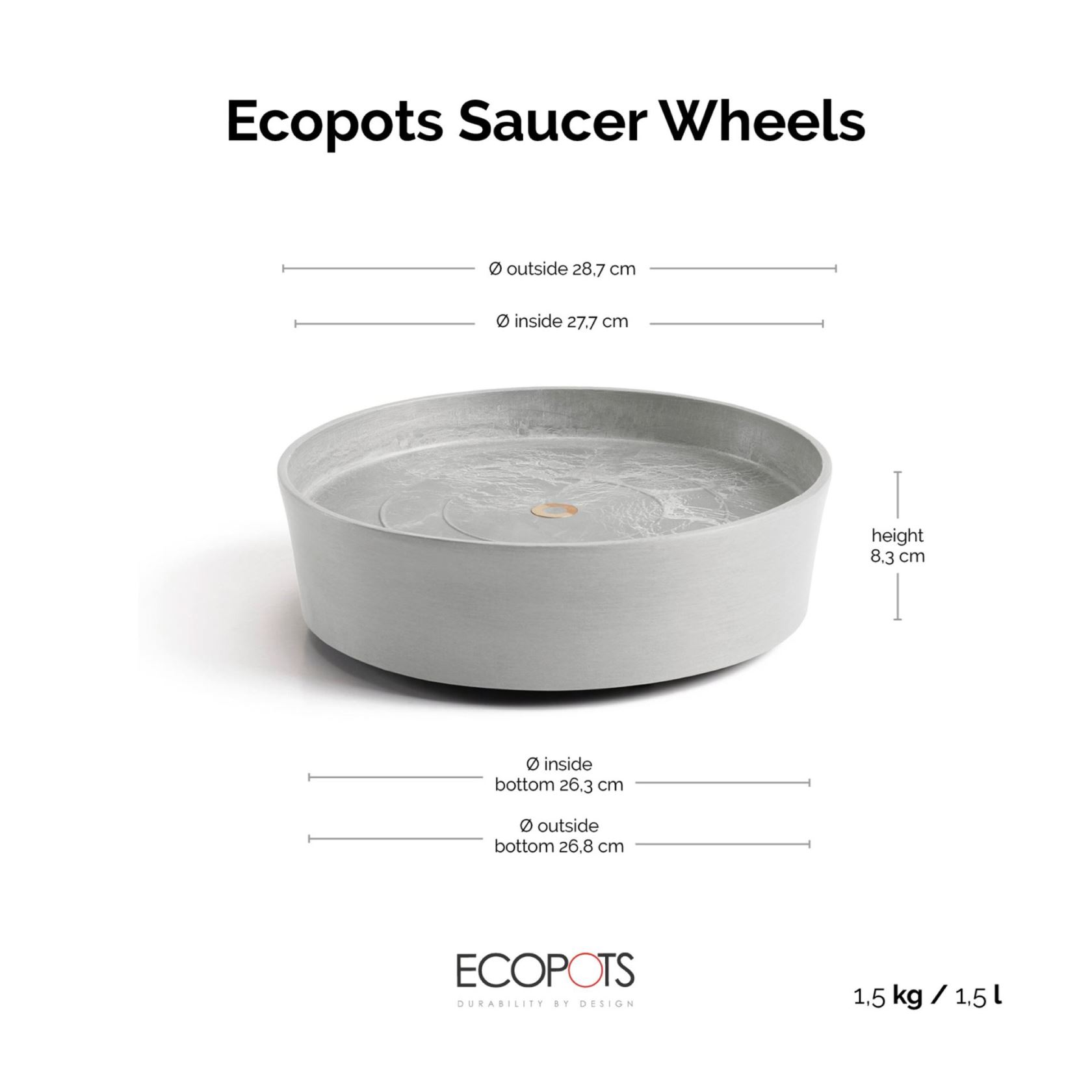 Ecopots-onderschotel-rond-met-wielen-white-grey-30-cm-H8-cm