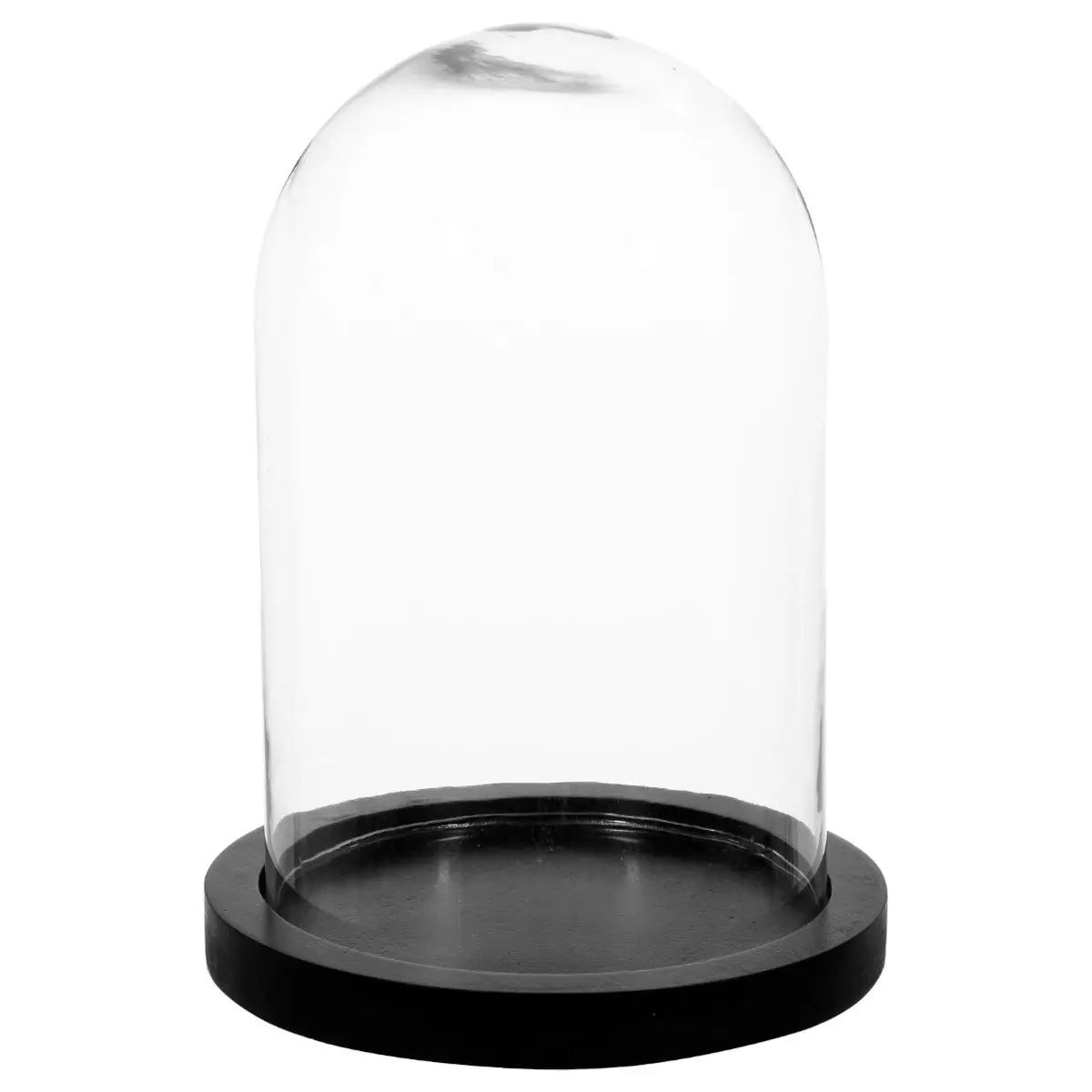 Atmosphera Décoration intérieure Cloche en verre sur plateau en bois - verre/noir - D23 x H29 cm - Accessoires pour la maison