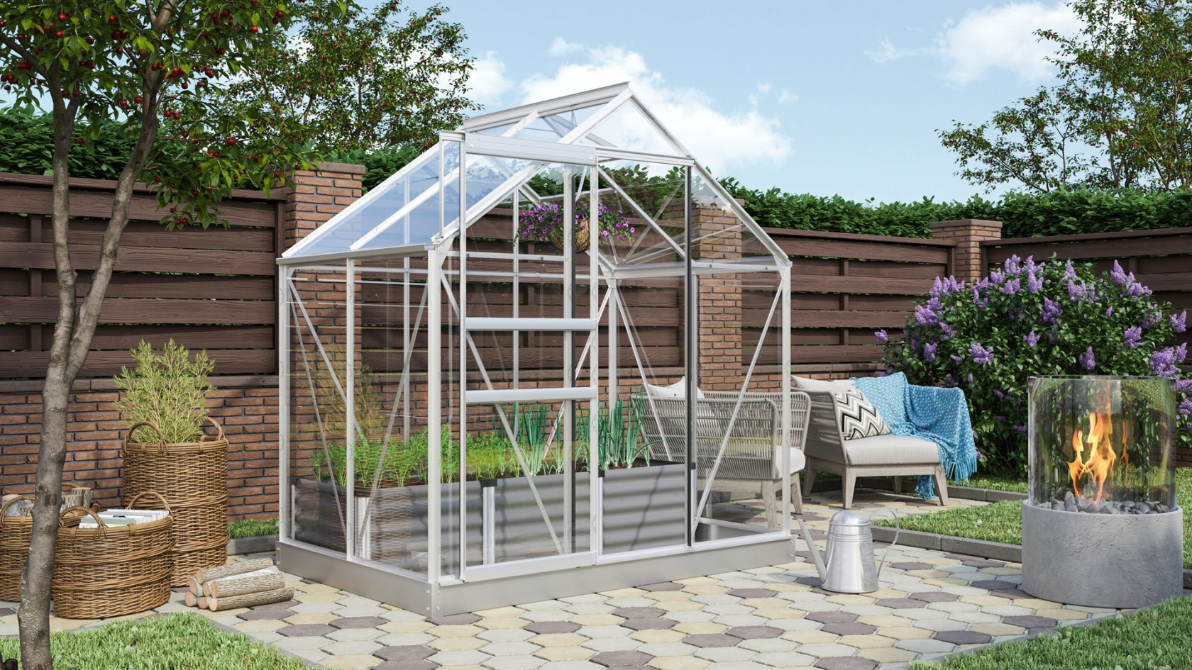 Serre Vitavia Venus 2,5m² avec verre de sécurité - Aluminium - Avec porte coulissante simple (B61 cm) et fondation