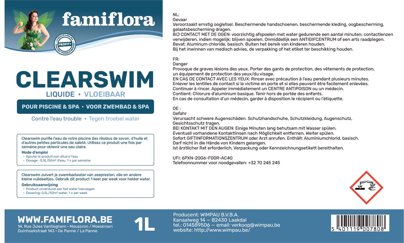 Famiflora Clearswim liquide 1L - contre l'eau trouble !