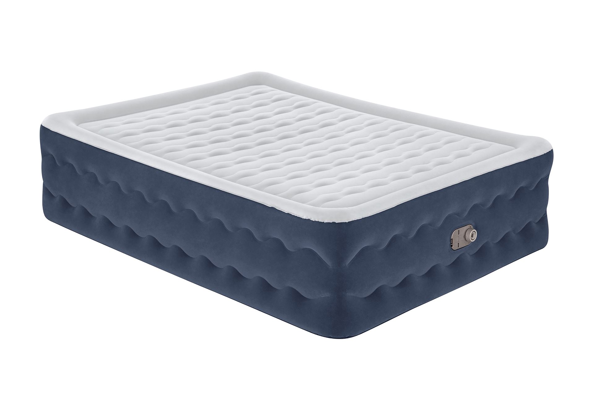 Bestway luchtbed 'Tritech Queen' - 203x152x51 cm - met zijkant, ingebouwde pomp - Luxe design blauw/wit Bestway-2-03m-x-1-52m-x-51cm-Tritech-Truleisure-Air-Mattress-Queen-Built-in-AC-pump