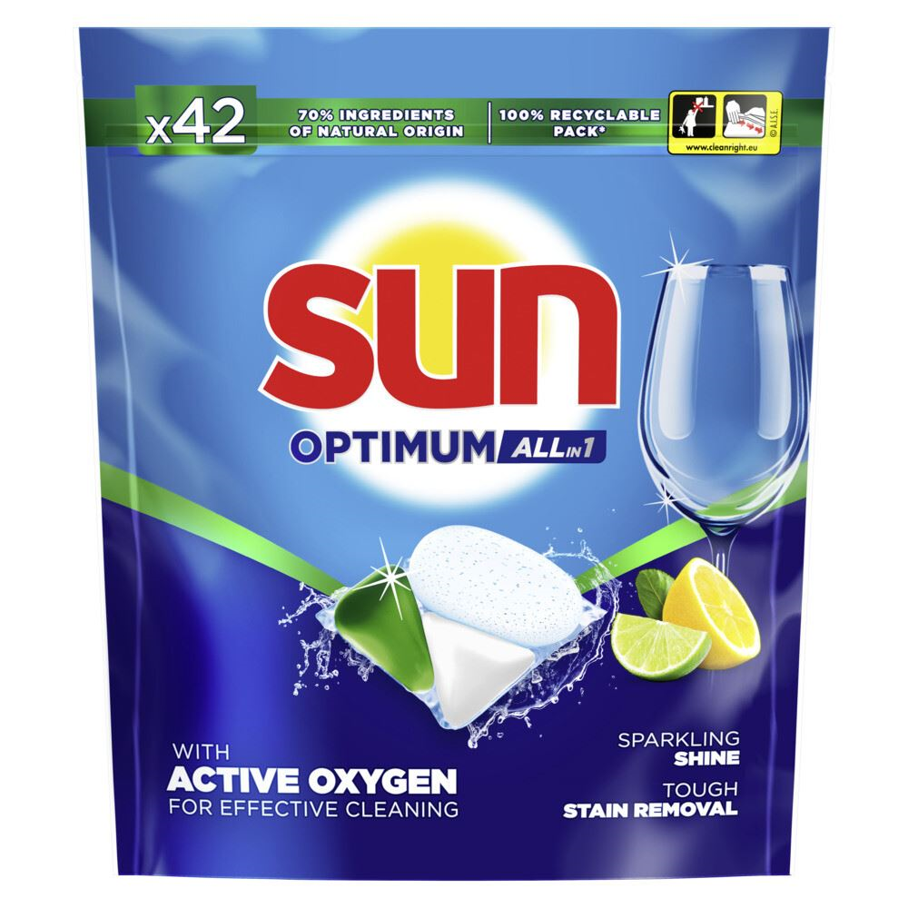 Sun All-In-One dishwasher capsules 42 pieces - Optimum All-in 1 - Lemon - Dishwasher tablets with Active Oxygen