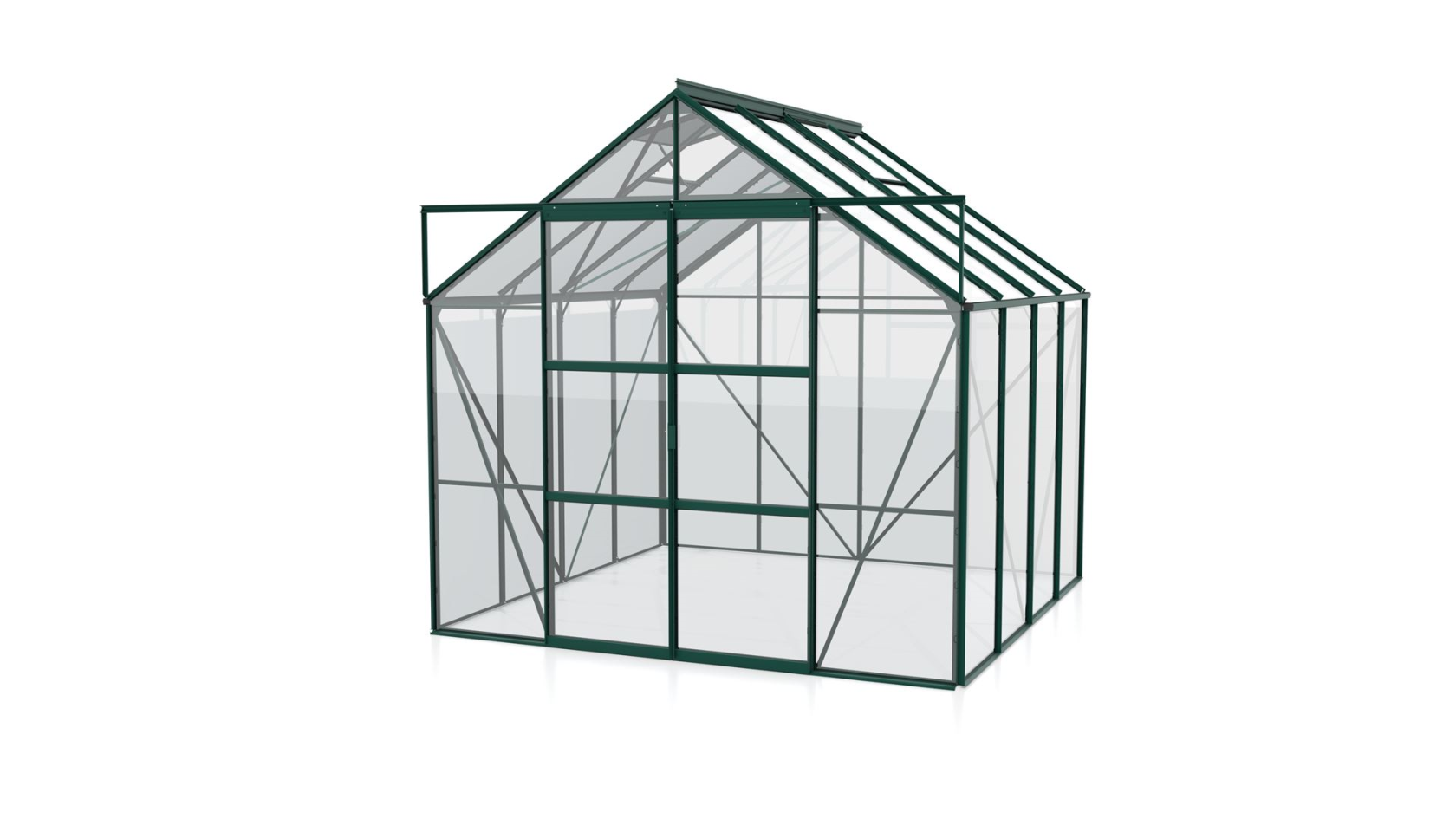 Serre Vitavia Uranus 6.7m² avec verre de sécurité - Vert foncé - Avec double porte coulissante (L120 cm) et fondation