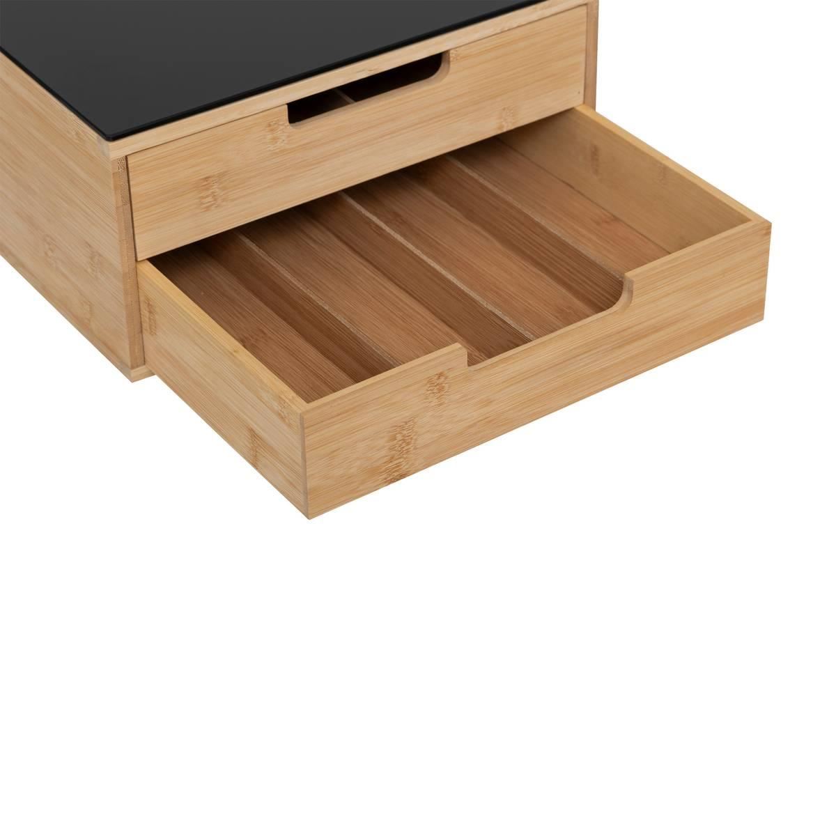 Bamboe-capsulehouder-Black-met-2-lades-uitneembare-verdelers-en-glazen-bovenplaat