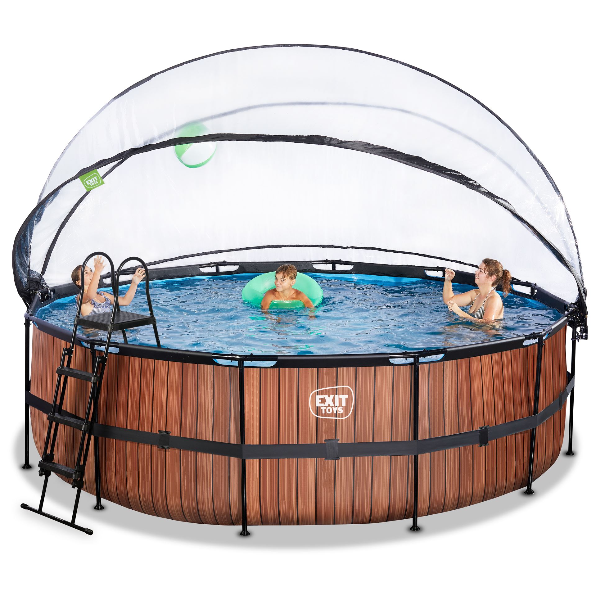 EXIT-Wood-zwembad-450x122cm-met-zandfilterpomp-en-overkapping-en-warmtepomp-bruin