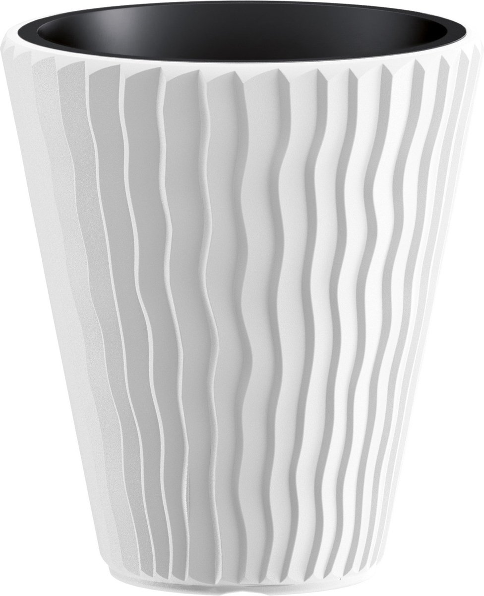 Prosperplast Pot de fleurs Sandy Waves - Avec pot intérieur - Blanc (Ø39 x H43 cm)