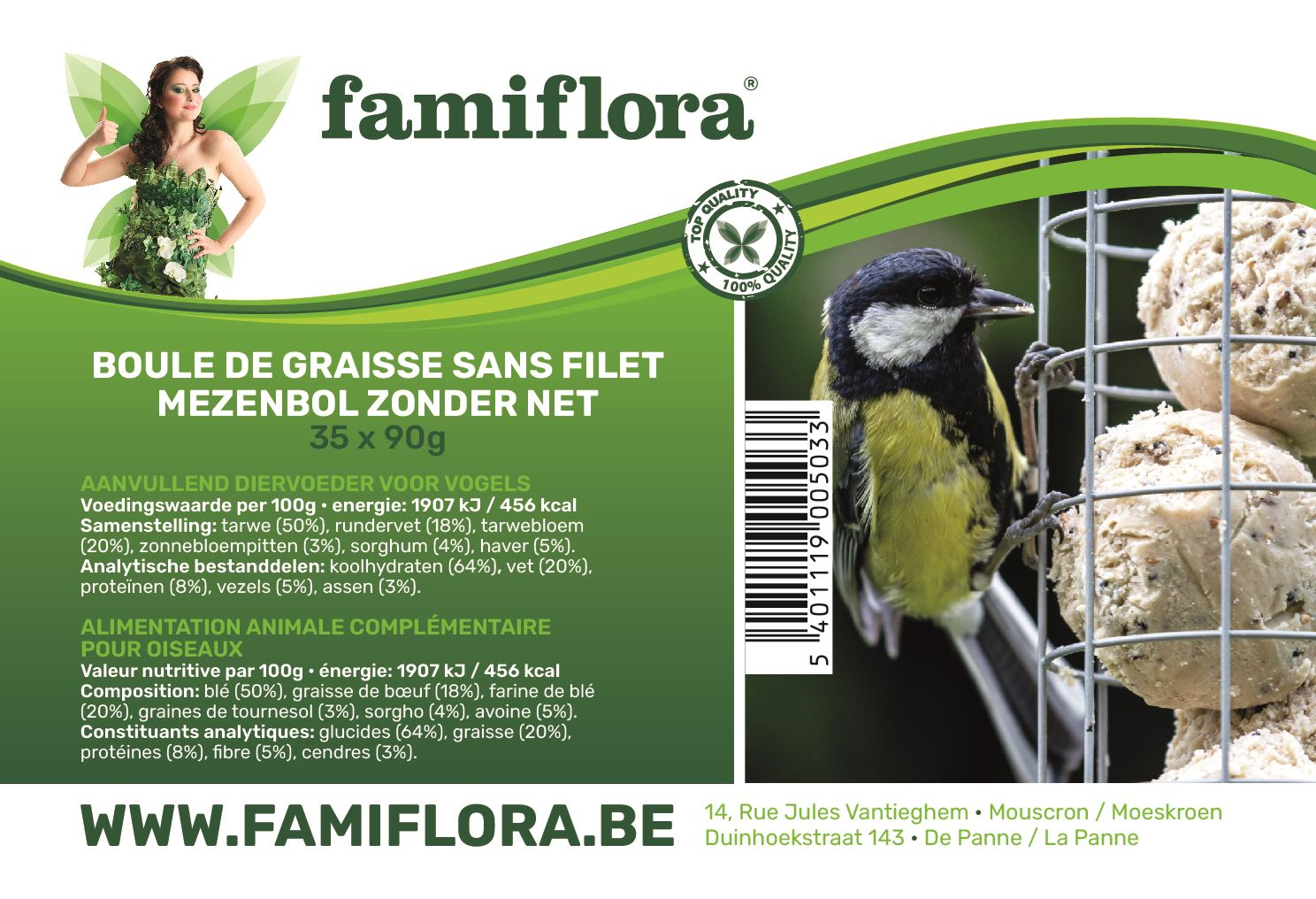 Suet ball / Grease ball for birds - Without net - 35 pieces