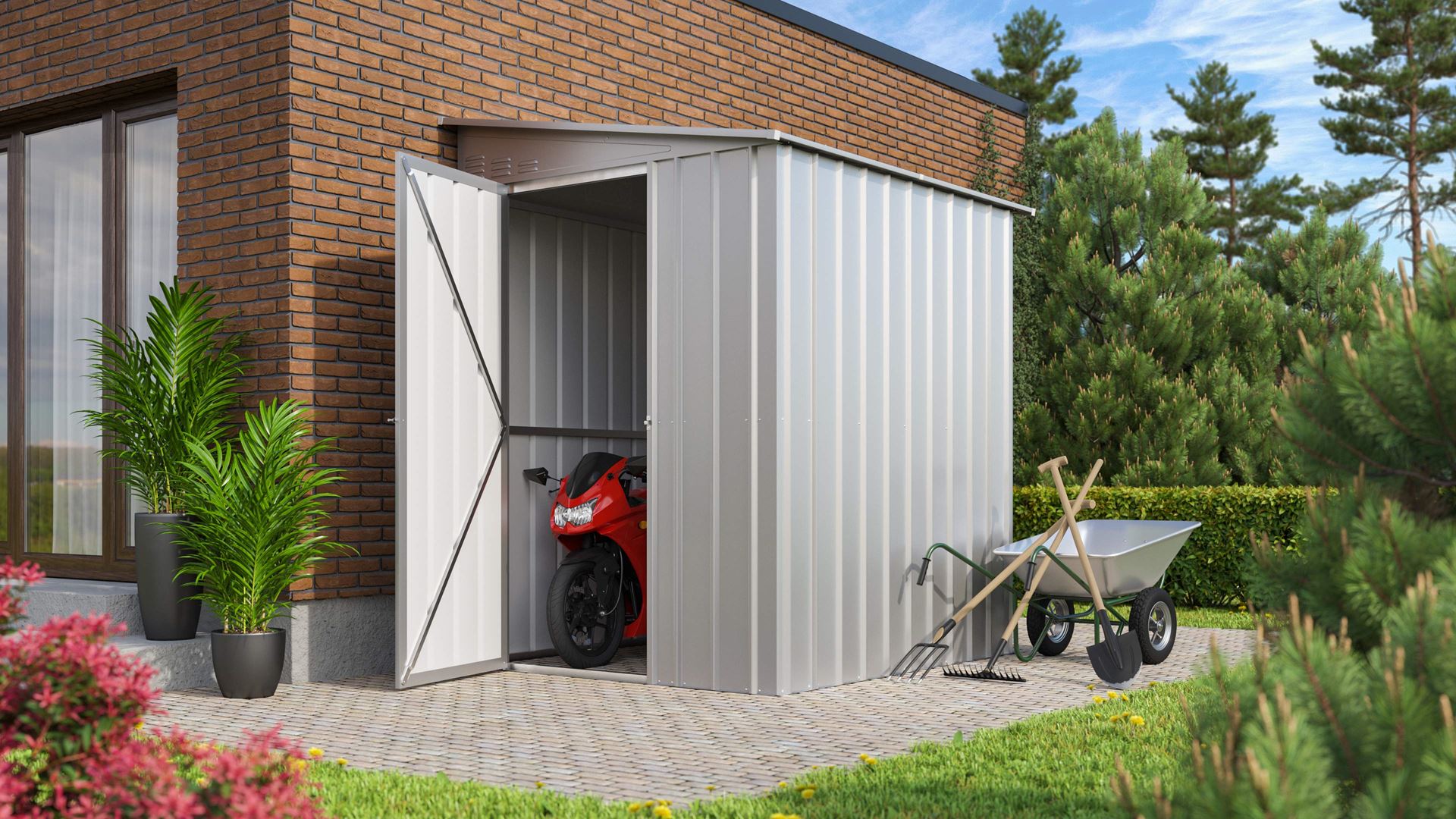 Vitavia Aanbouw -tuinberging LeanTo 56 H178 - zilver metallic - Tuinberging metaal - L144 x 171 x 203 cm