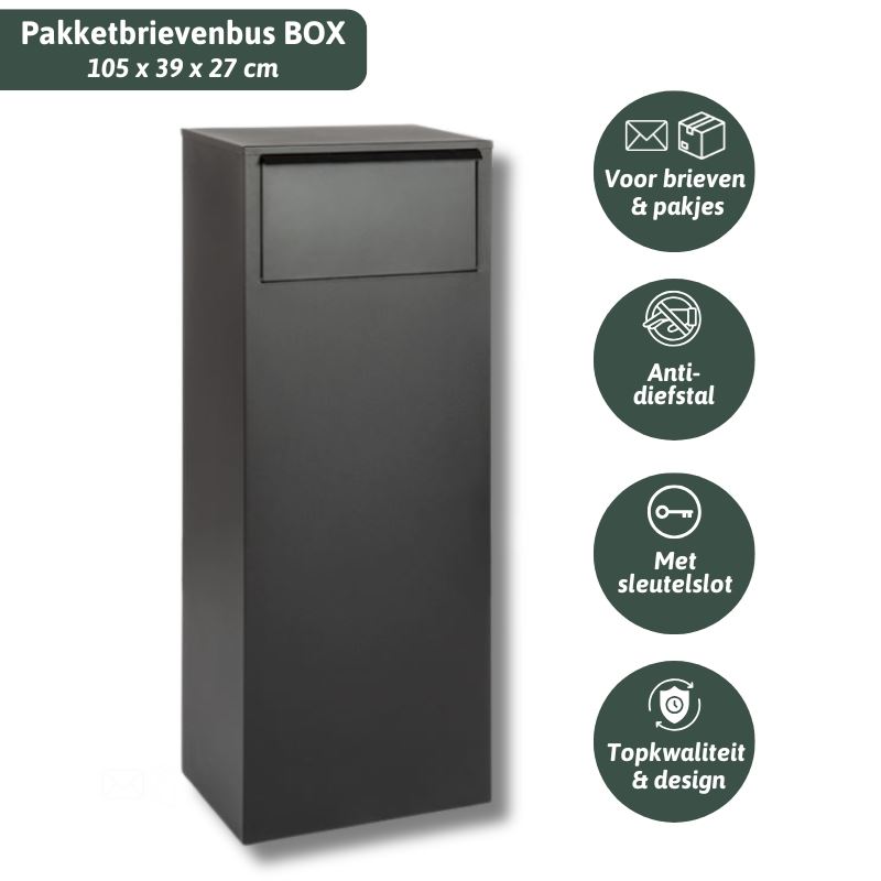 Famiflora boîte à lettres pour colis BOX avec serrure à clé - noir mat - 105 x 39 x 27 cm - top qualité !