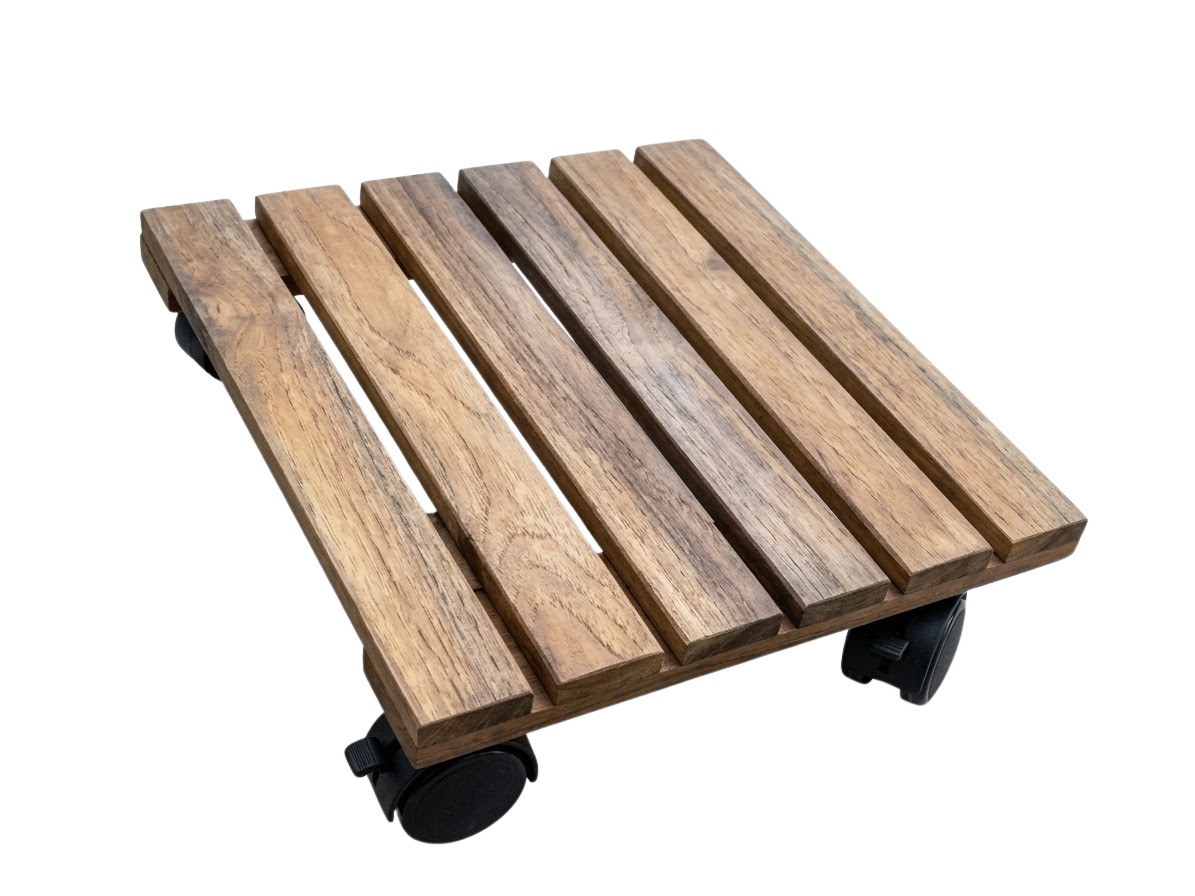 Plantentrolley hout met 4 kunststof wielen 30x30x8,5cm