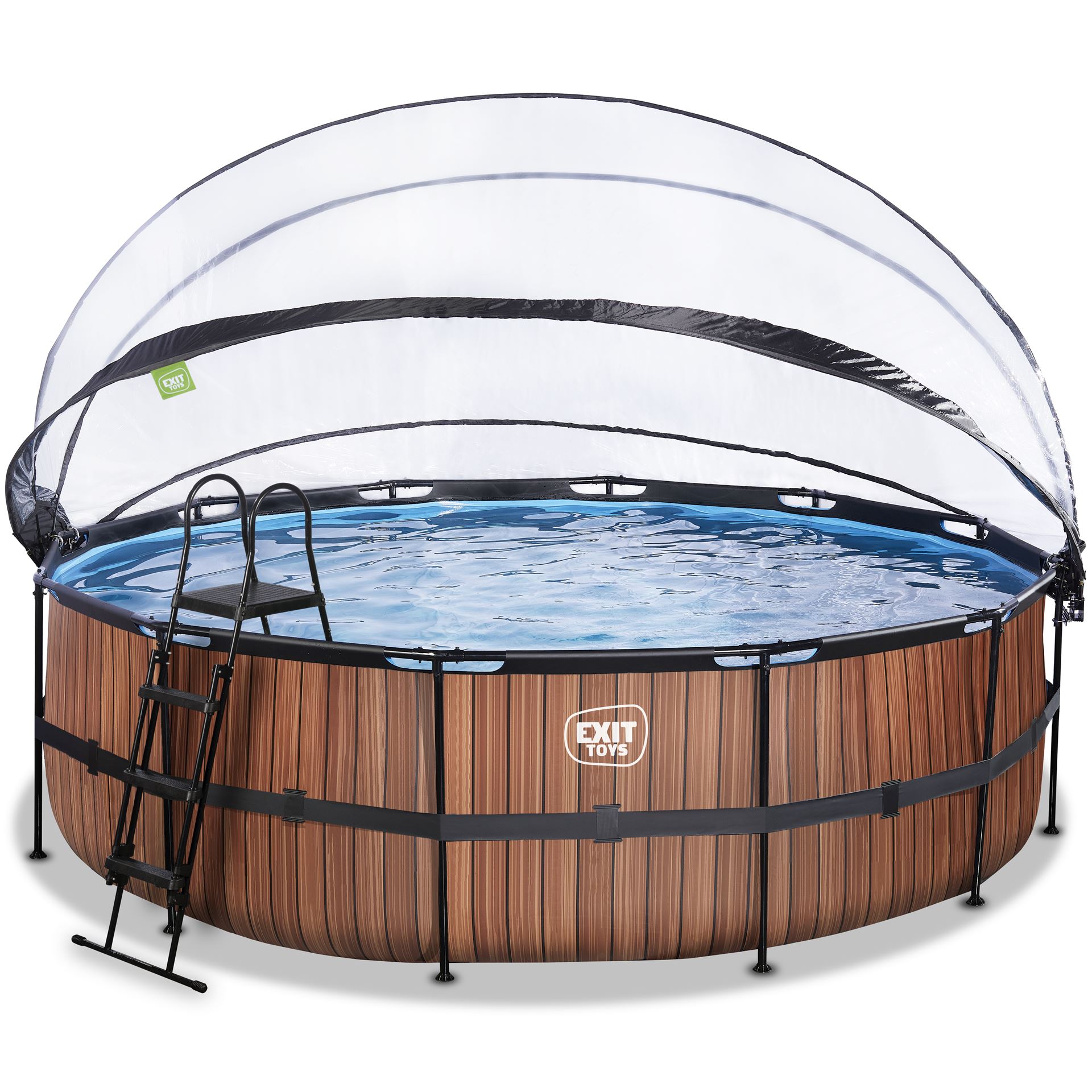 EXIT-Wood-zwembad-488x122cm-met-zandfilterpomp-en-overkapping-en-warmtepomp-bruin