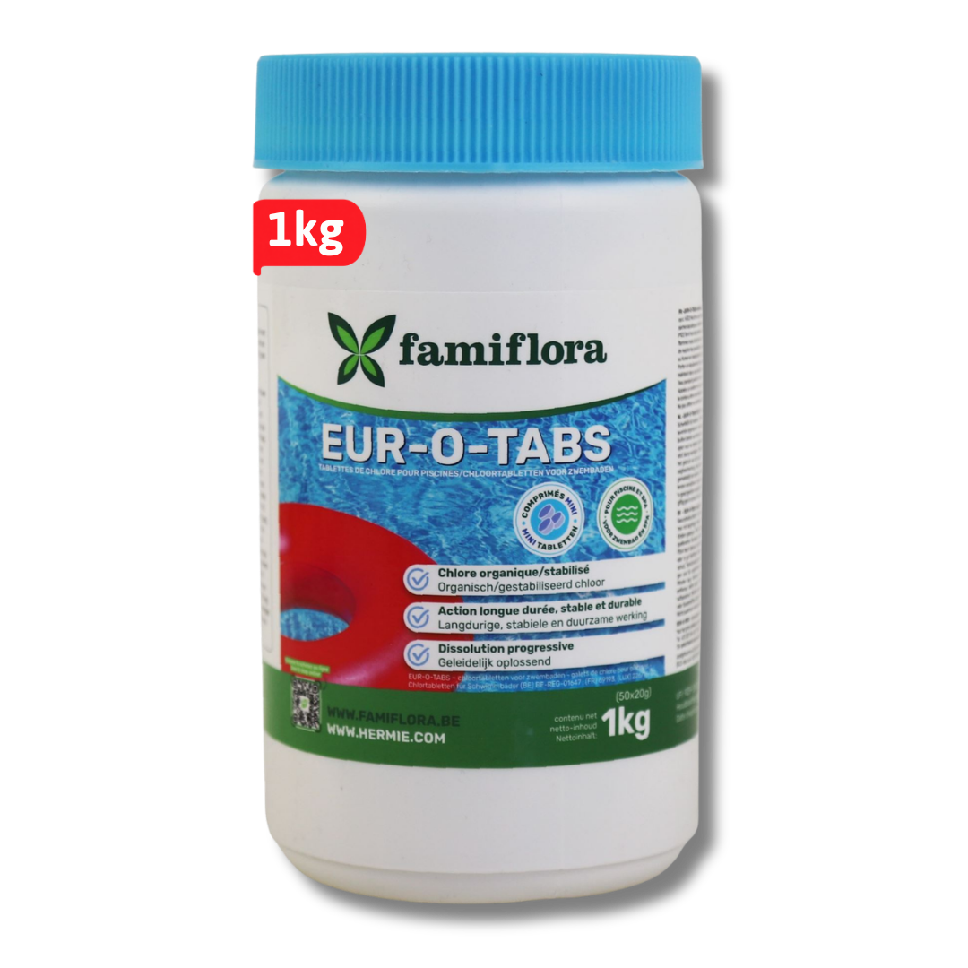 Famiflora - EUR-O-TABS langwerkend organisch chloor 1kg - kleine tabletten 50 x 20gr - gestabiliseerd chloor
