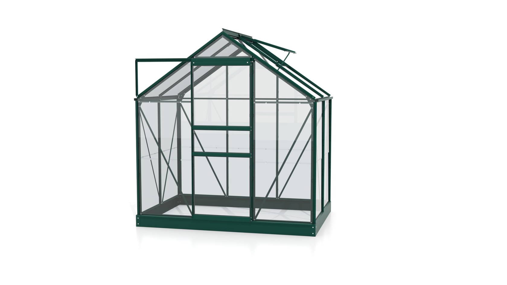 Serre Vitavia Planet 2.5m² avec verre de sécurité - Vert foncé - Avec porte coulissante simple (B61 cm) et fondation