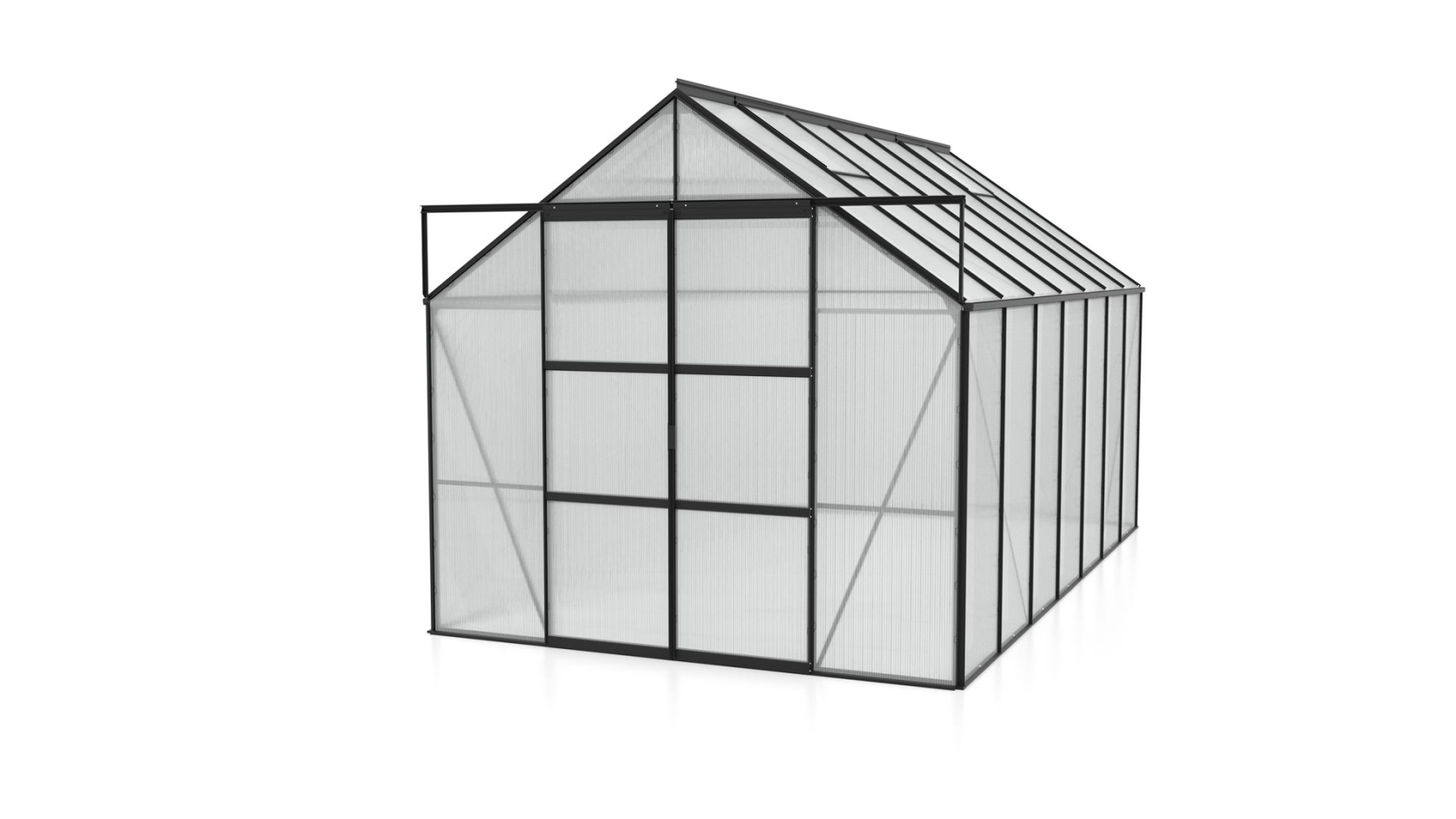 Serre Vitavia Uranus 11.5m² avec polycarbonate 6 mm - Noir - Avec double porte coulissante (L120 cm) et fondation
