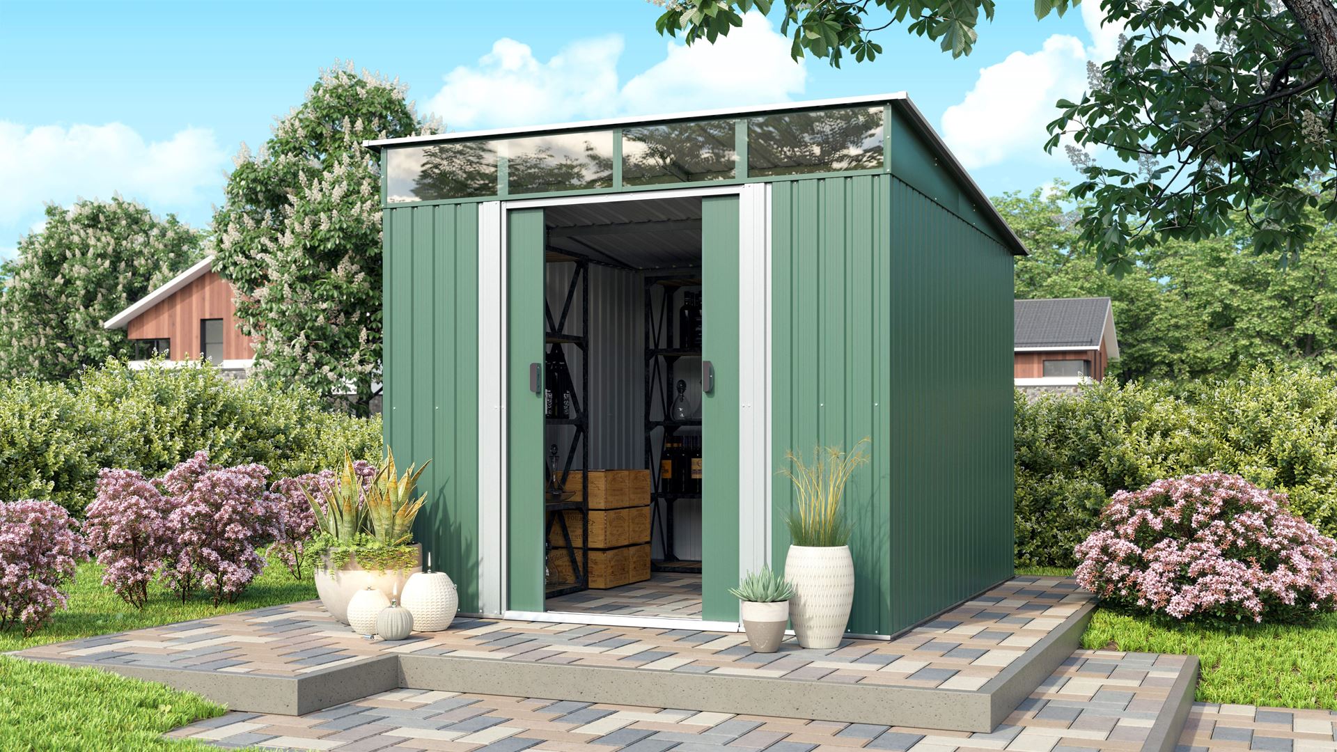 Vitavia Tuinberging Lübeck 89 - dennegroen/weiß - Tuinberging metaal L224 x B267 x H203cm