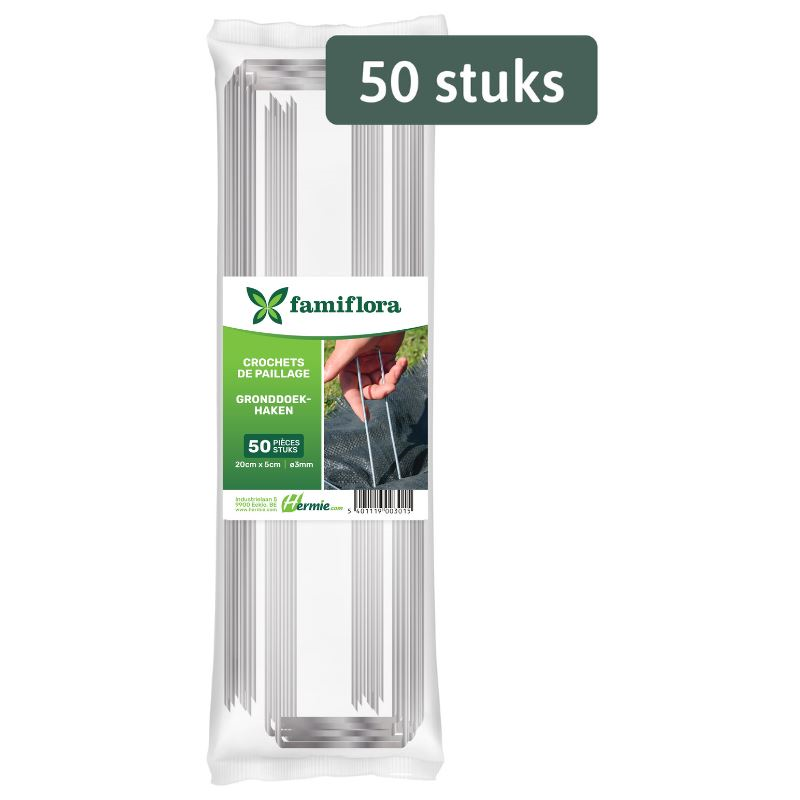 Famiflora ground cloth hooks - pegs diameter 3 mm - L20 cm x W5 cm - 50 pieces