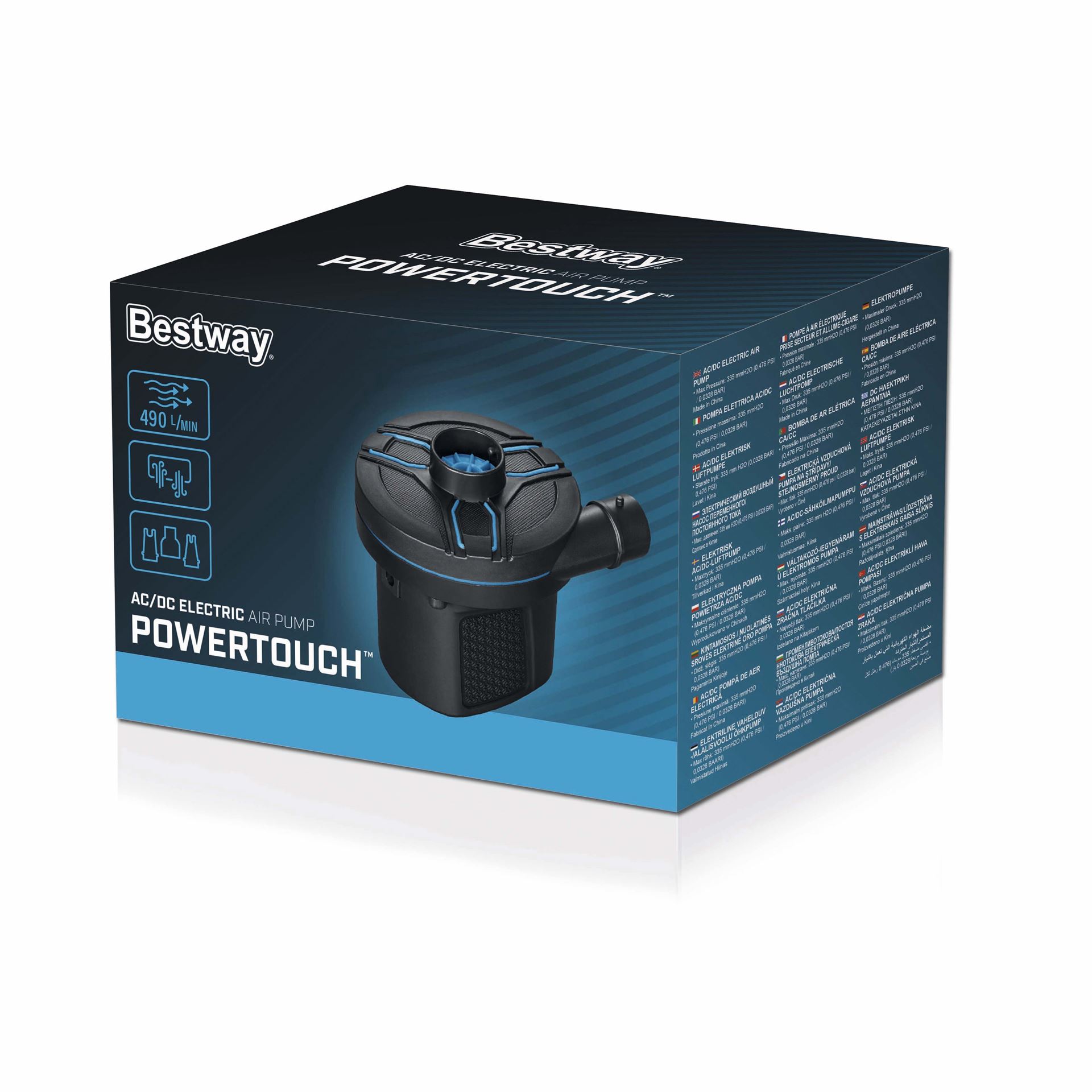Pompe à air électrique Bestway 'Powertouch' - Convient pour les matelas pneumatiques, les jouets gonflables, les bateaux, ... - 0,03 bar Bestway-PowerTouch-AC-DC-Electric-Air-Pump