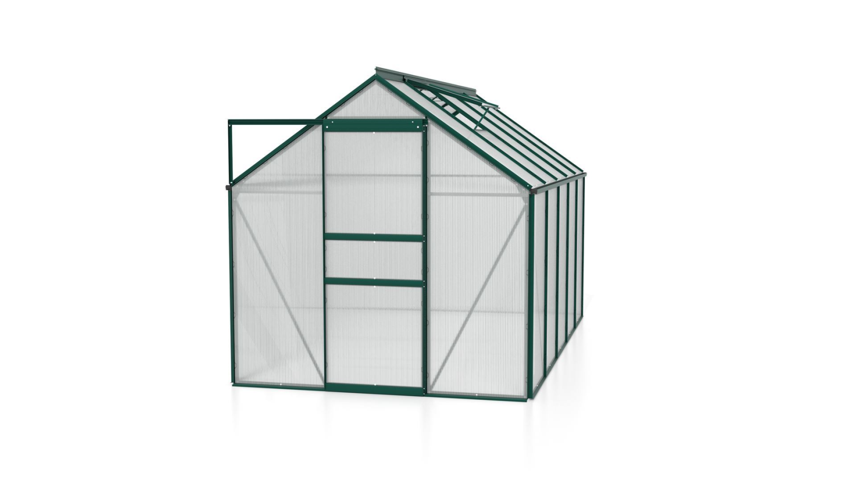 Serre Vitavia Venus 6.2m² avec polycarbonate 4mm - Vert foncé - Avec porte coulissante simple (B61 cm) et fondation