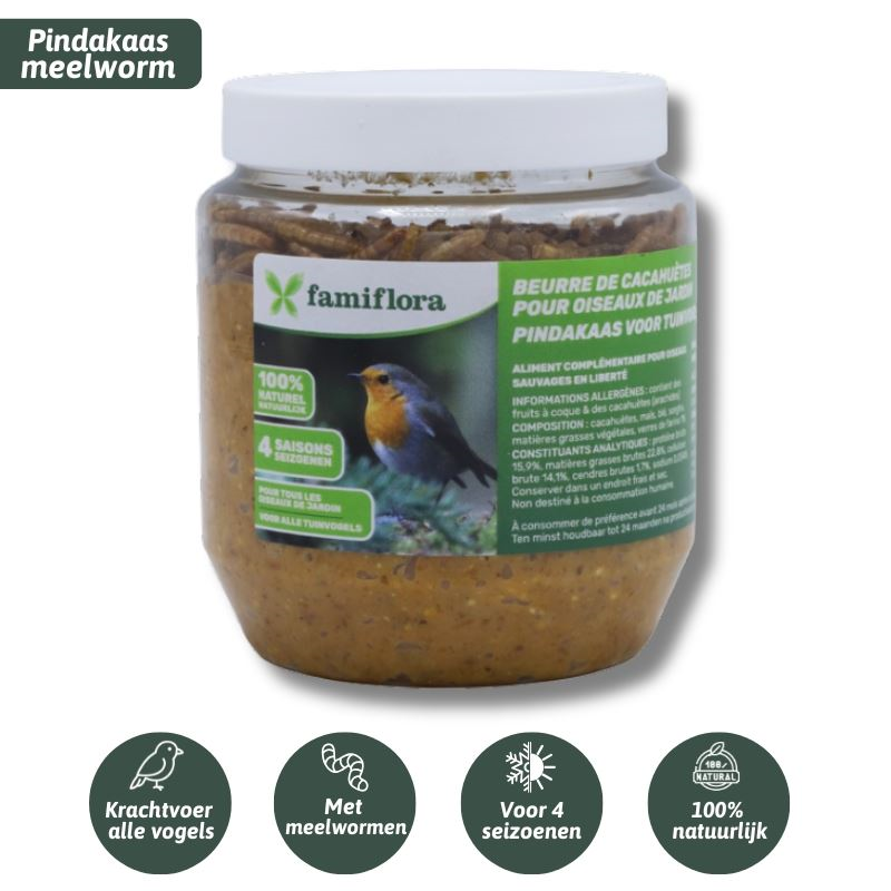 Famiflora pindakaas voor tuinvogels met meelwormen - 350 gr - Vogelpindakaas