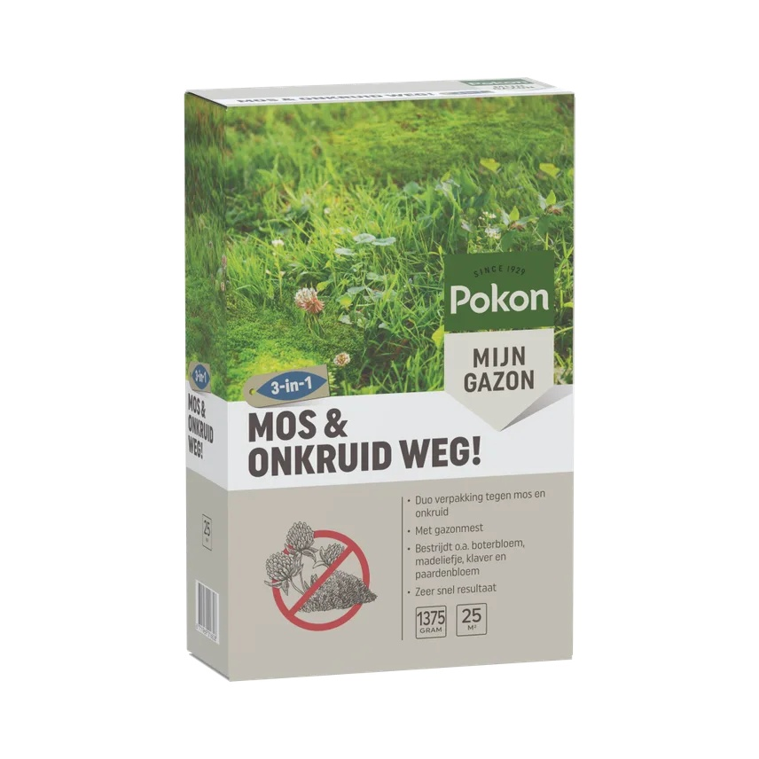 Pokon Mos en Onkruid Weg! 25m2 (3 in 1) - Duo verpakking tegen mos en onkruid