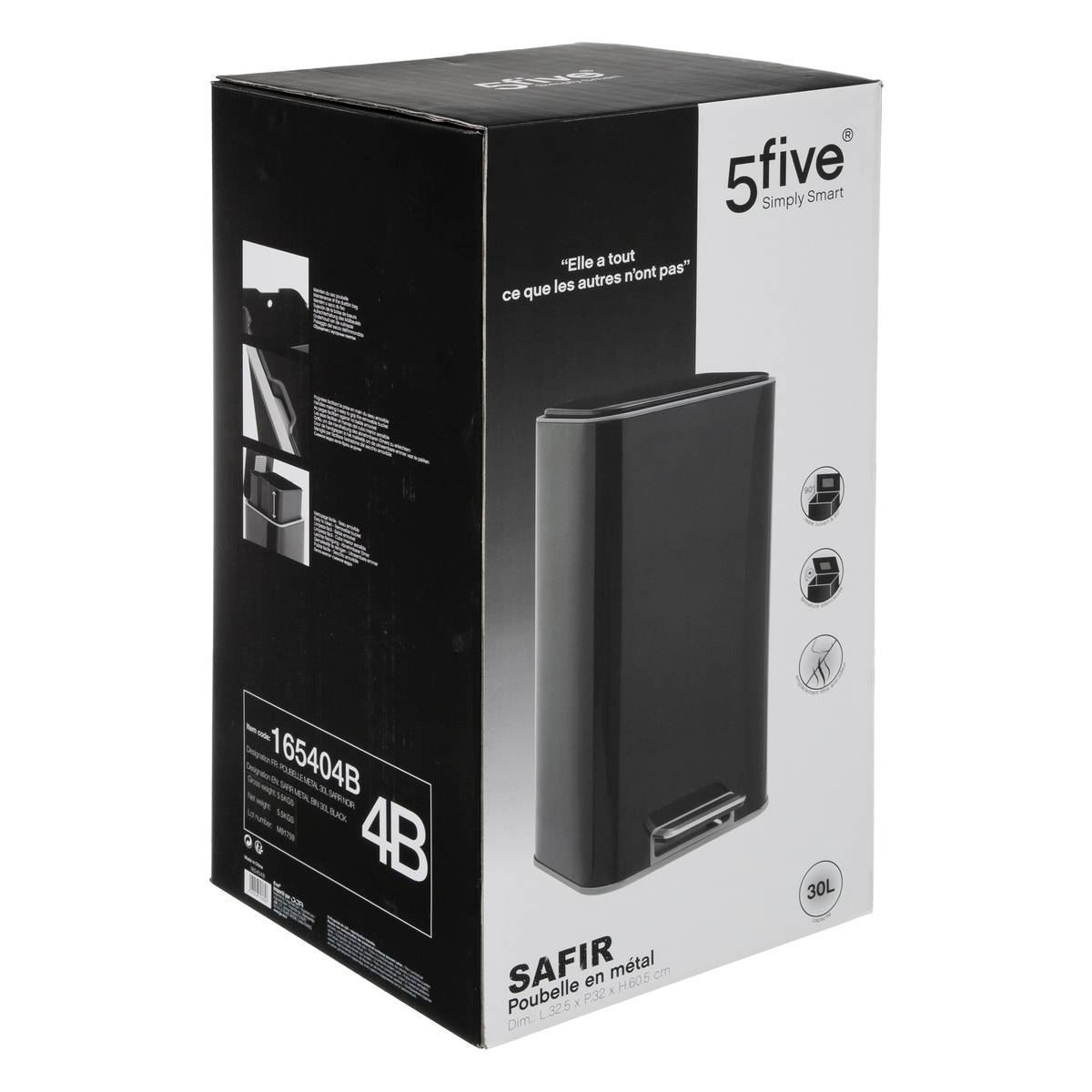 Afvalbak-Safir-30L-met-pedaal-rvs-zwart-