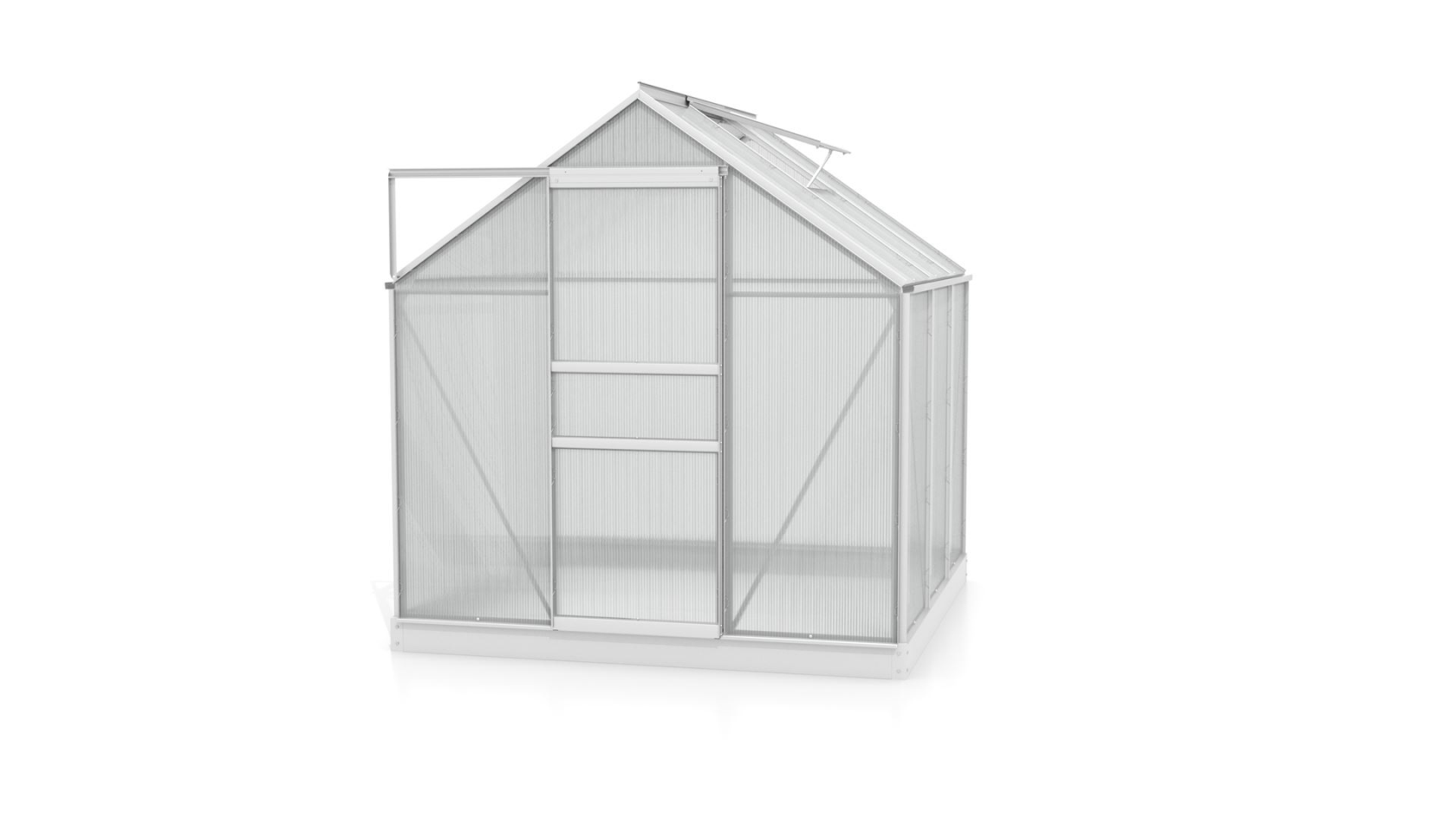 Serre Vitavia Planet 3.8m² avec polycarbonate 6 mm - Aluminium - Avec porte coulissante simple (B61 cm) et fondation