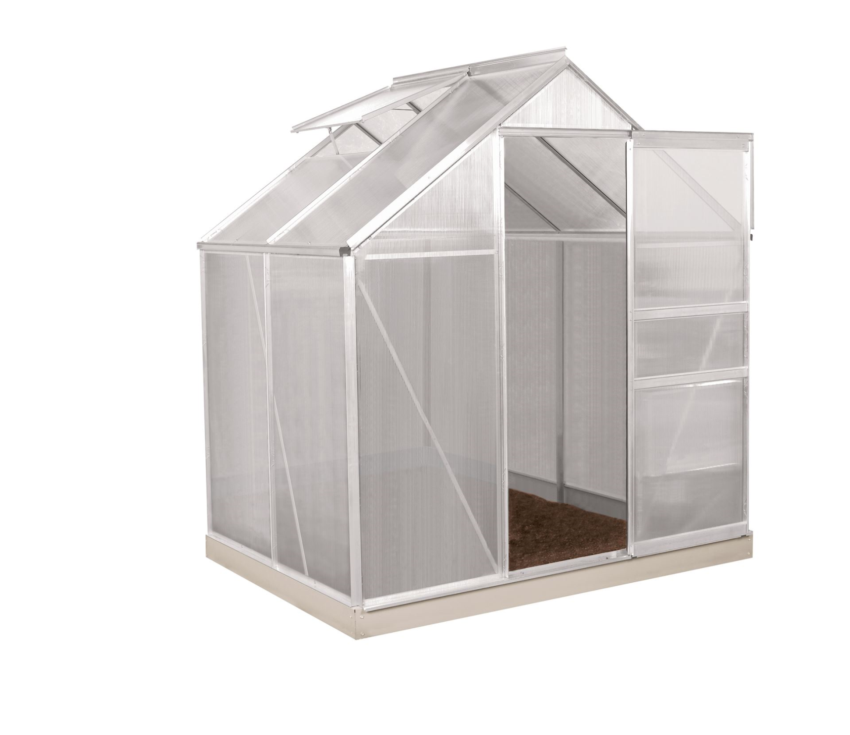 Serre Vitavia Planet 2.5m² avec polycarbonate 6 mm - Aluminium - Avec porte coulissante simple (B61 cm) et fondation