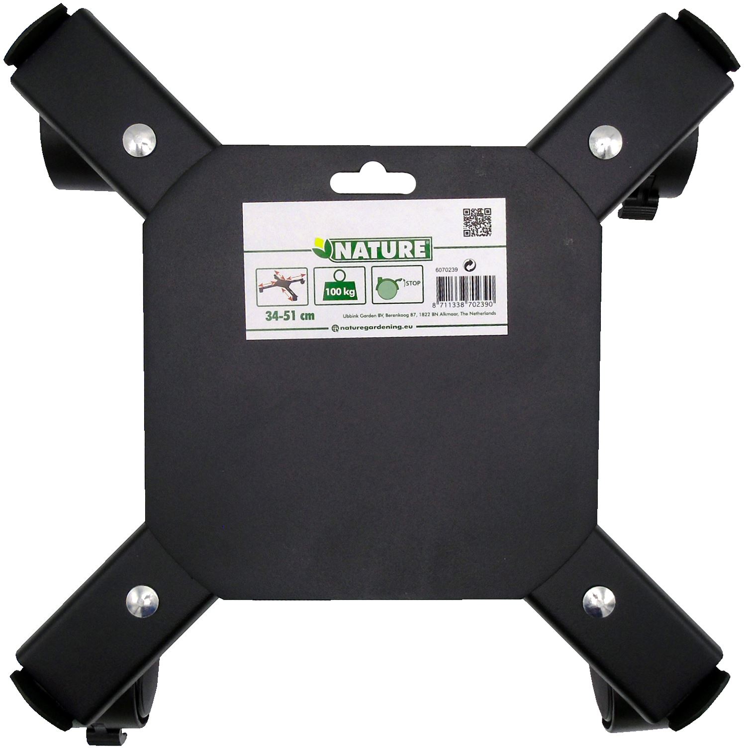 Verstelbare-planttrolley-epoxy-metaalkleur-mat-zwart-4-armen-draaggewicht-100-kg-4-PP-40-mm-wielen-2