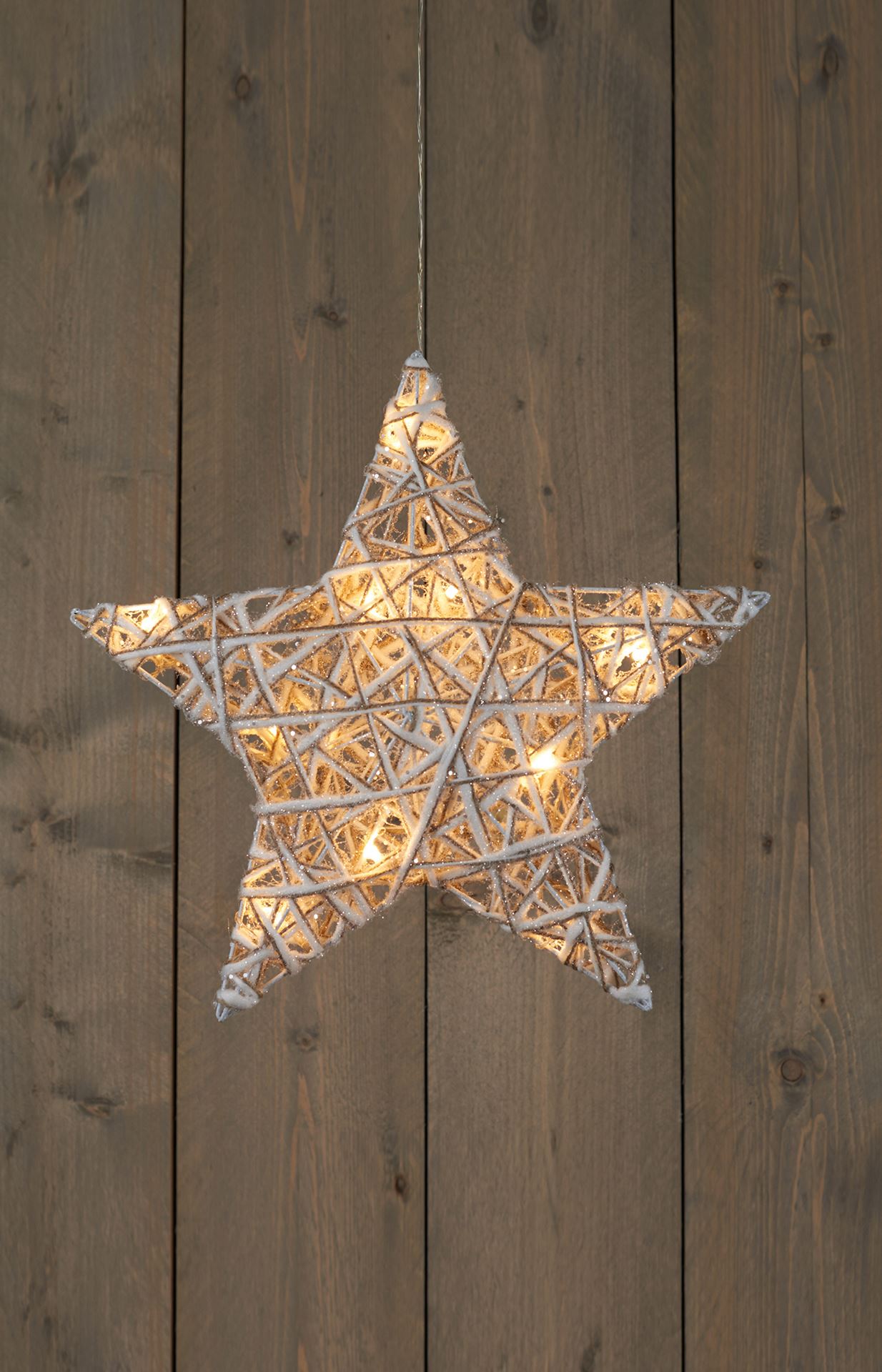 Anna's Collection - Verlichte jute ster met glitter - H40 cm - 15 warm witte ledlampjes