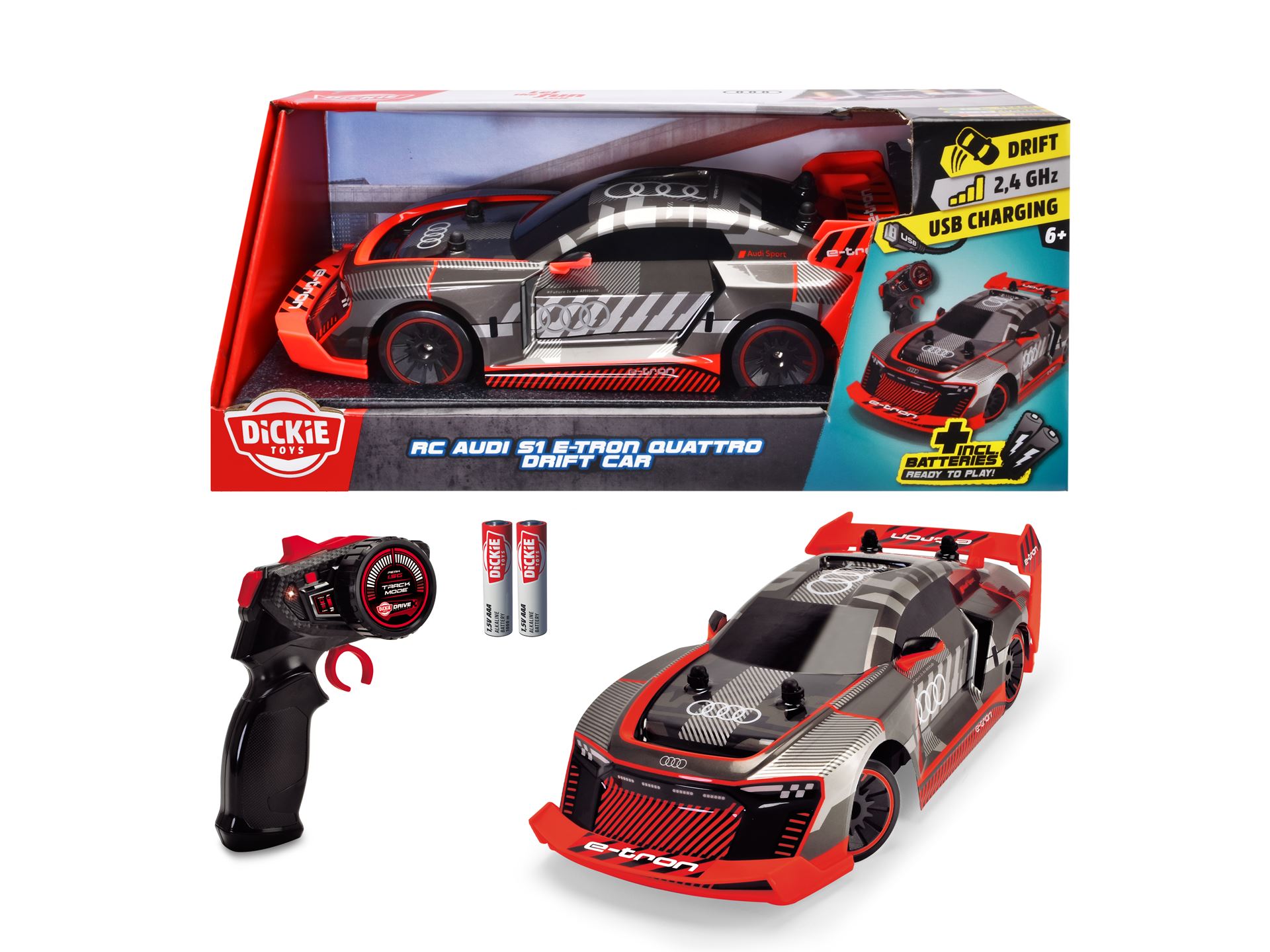 Dickie RC Audi S1 E Tron Quattro Drift Car RTR 30 cm Red toy car with remote control