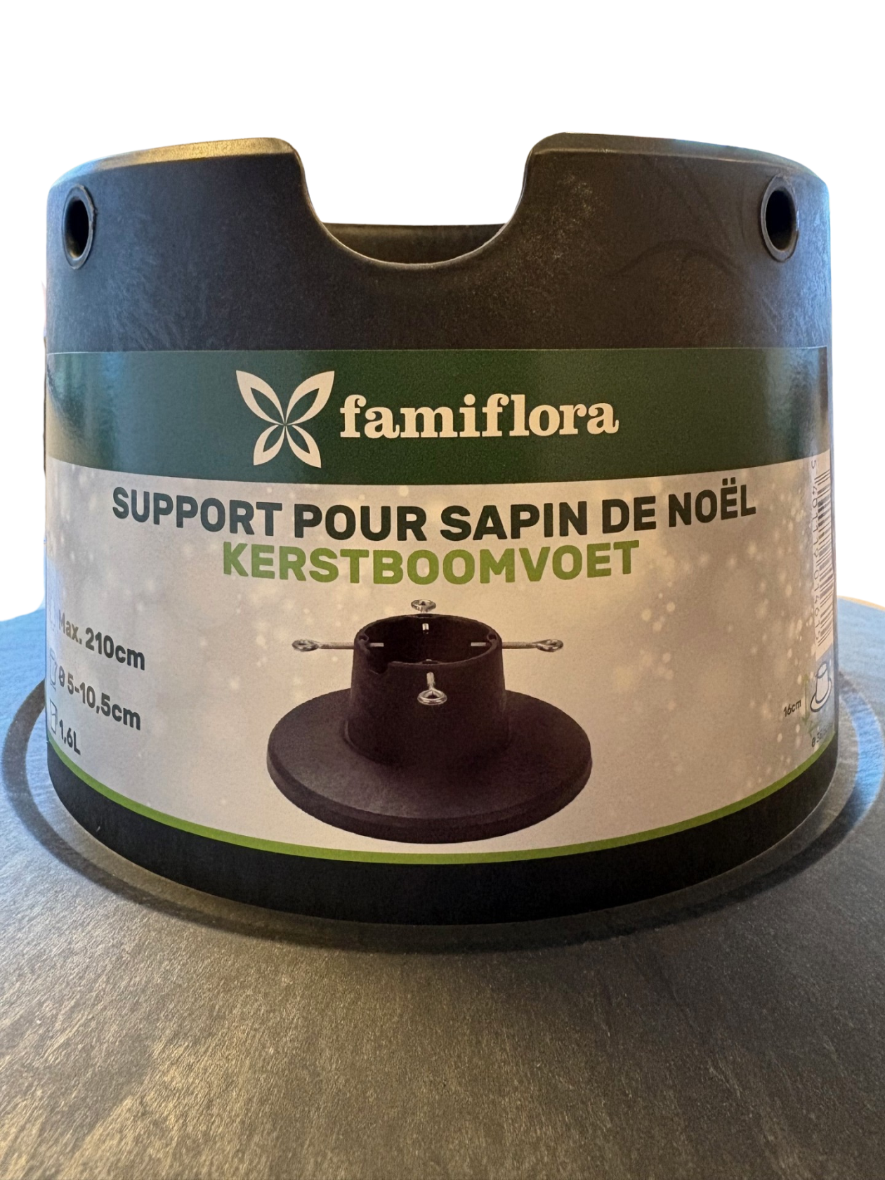 Famiflora Pied de sapin avec pince à vis - gris - convient aux sapins de Noël jusqu'à 210 cm - avec réservoir d'eau