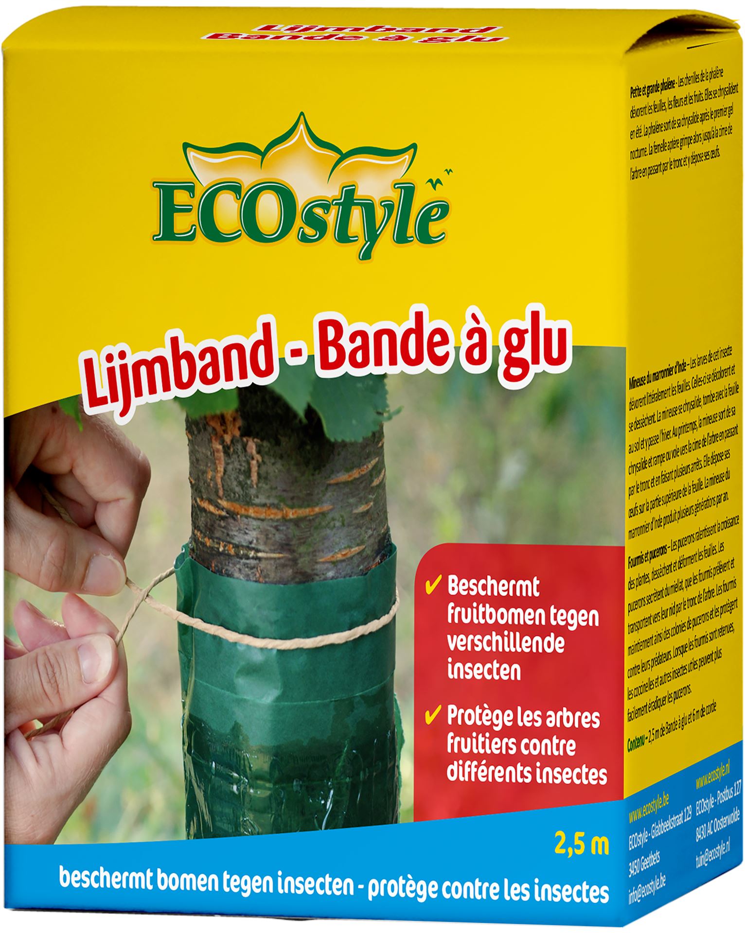Bande de colle Ecostyle de 2,5 mètres - Barrière physique contre les chenilles, les fourmis et les pucerons dans les arbres (fruitiers)