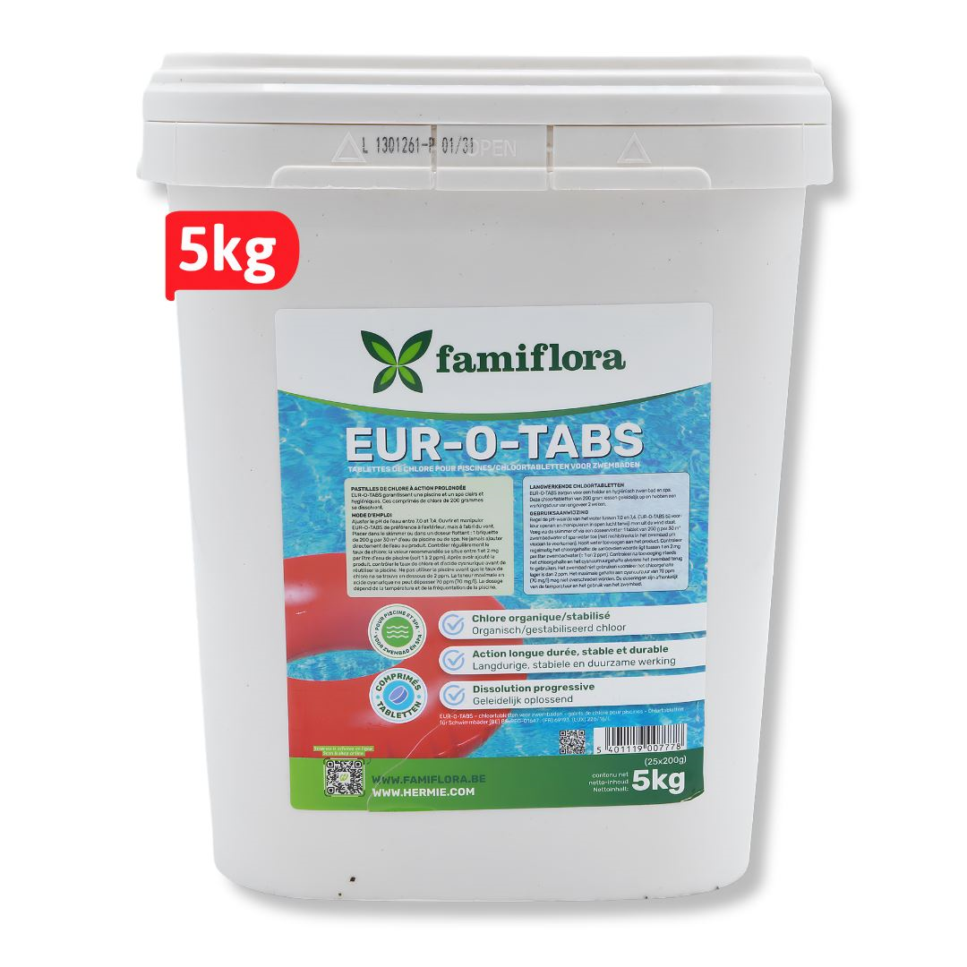 Famiflora - Eur-O-Tabs langwerkend organisch chloor 5kg - 200g tabs - gestabiliseerd chloor