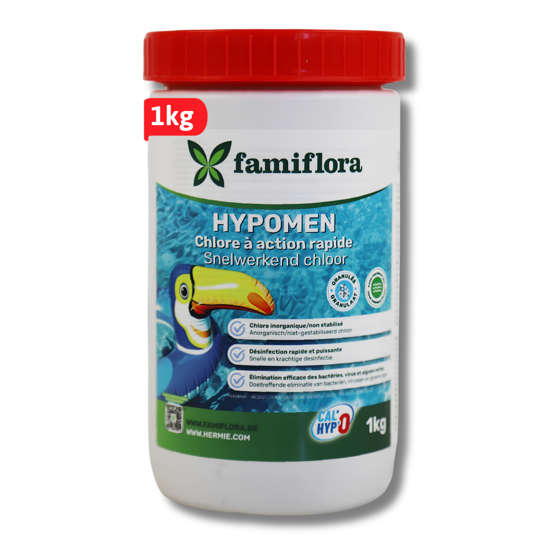 Famiflora - Hypomen snelwerkend anorganisch chloor 1kg - granulaat - niet-gestabiliseerd chloor