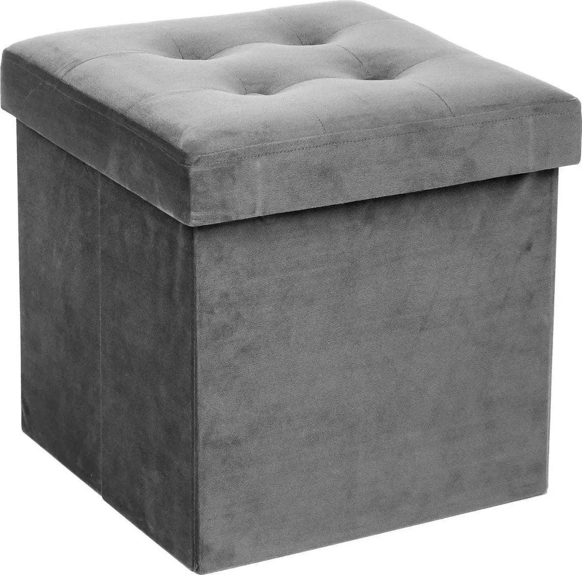 Atmosphera opvouwbare poef / opbergbox - Grijs - 38 x 38 x 38 cm - Ook geschikt als voetenbankje