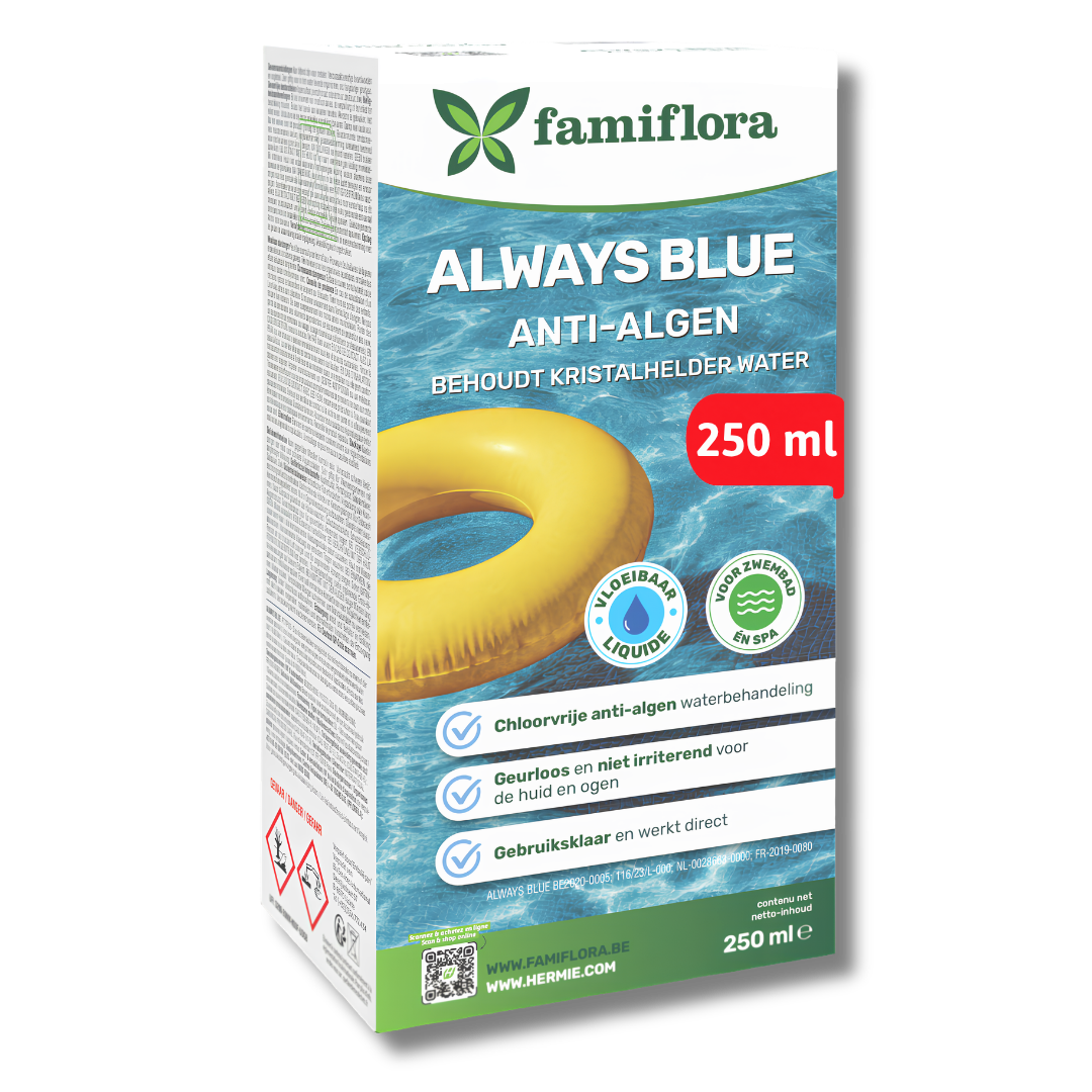 Famiflora Always Blue Anti-alg & Groenverwijderaar - 250 ml - Chloorvrije chloorbehandeling - Voor zwembad en spa