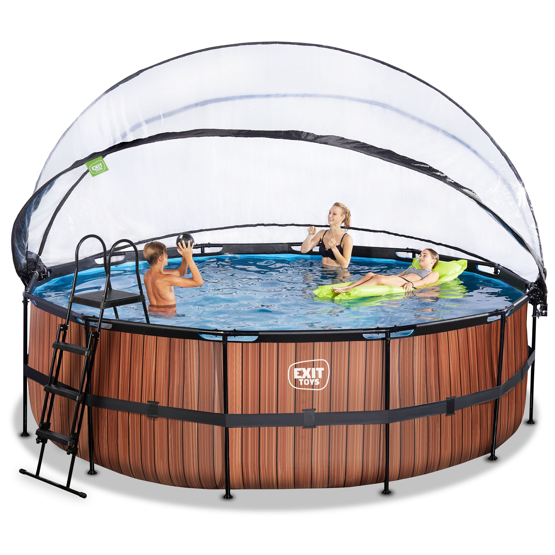 EXIT-Wood-zwembad-450x122cm-met-zandfilterpomp-en-overkapping-en-warmtepomp-bruin