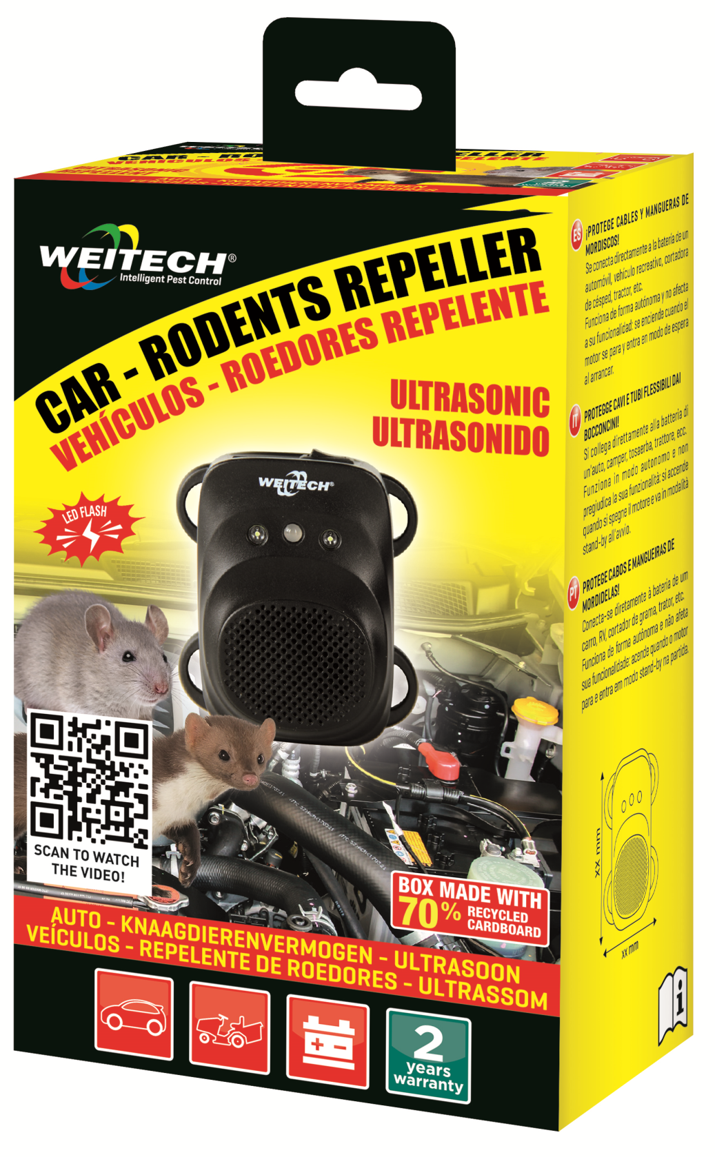 Weitech WK0508 Répulsif pour voiture - Ultrasons et lampe de poche - 12V
