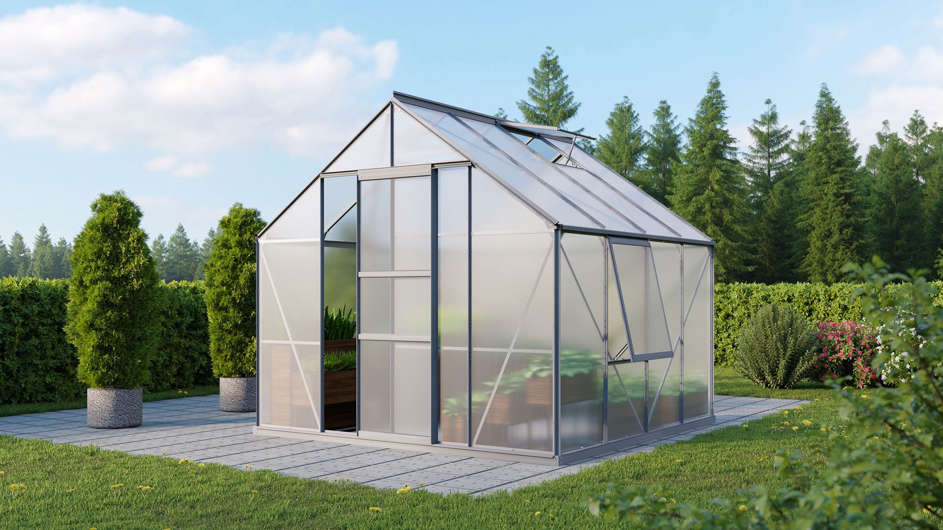 Meridian-1-6700-HKP4mm-Polycarbonaat-serre-Vrijstaand-B254-4-x-L254-4-x-H231-8-cm