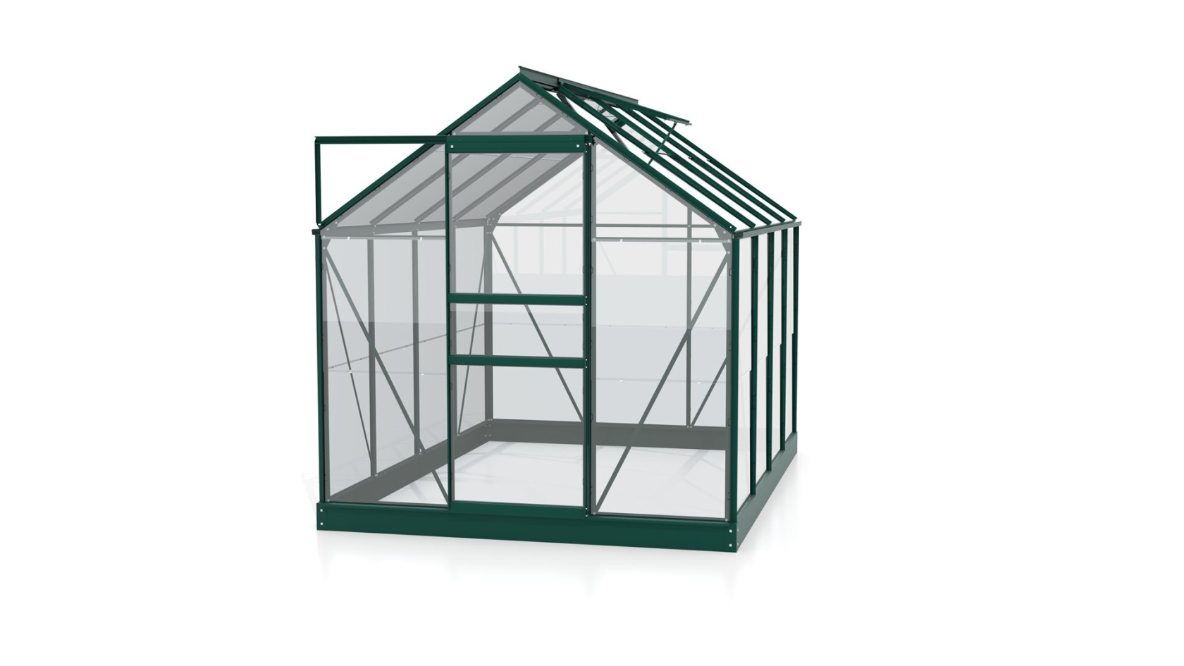 Serre Vitavia Planet 5m² avec verre de sécurité - Vert foncé - Avec porte coulissante simple (B61 cm) et fondation