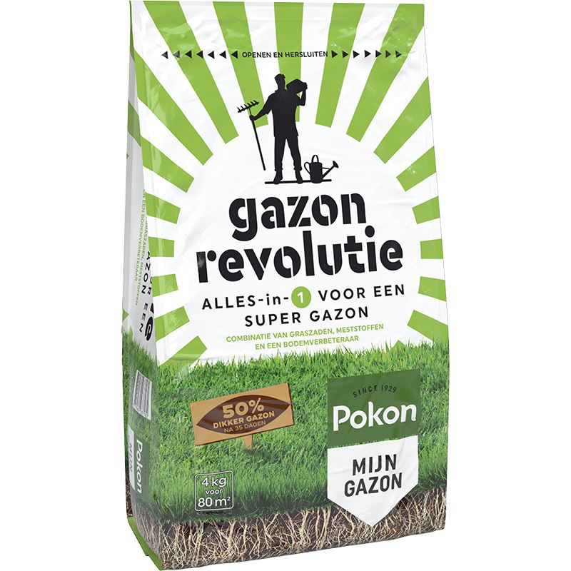 Pokon lawn fertilizer 4kg for 80m² - Lawn Revolution - 3-in-1 Grass Seed, Fertilizer & Soil Improver - 50% Thicker Lawn