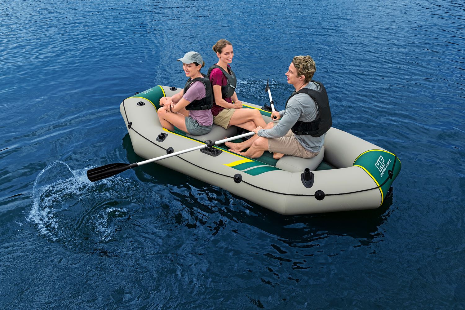 Bestway inflatable boat 'Hydro Force Ranger Elite X3' set - 3 people -  accessories included Includes 2 paddles, foot pump, storage bag & repair  patch